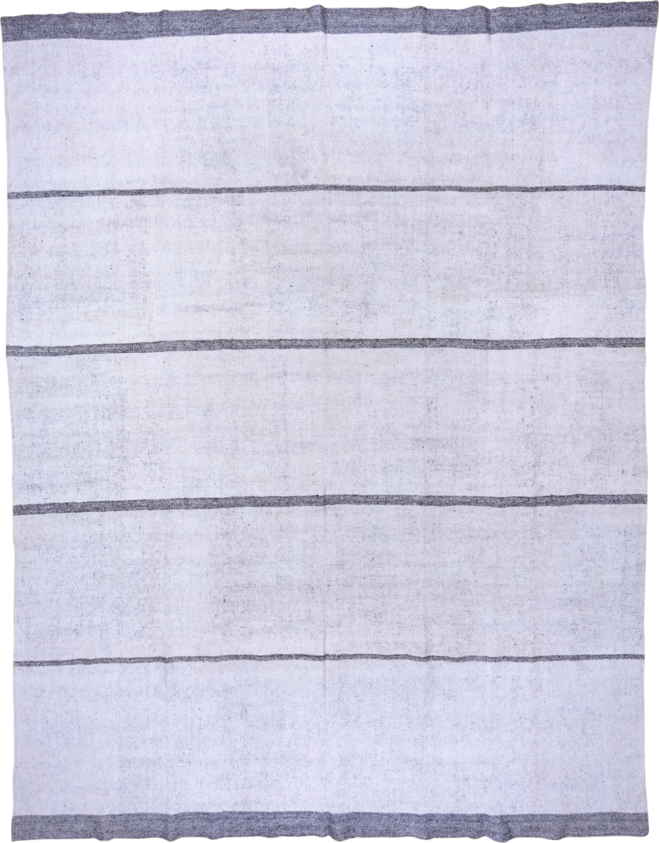 10' x 13' one-of-a-kind handmade vintage Flatweave large size rug. Color palette: ivory, charcoal, gray, black