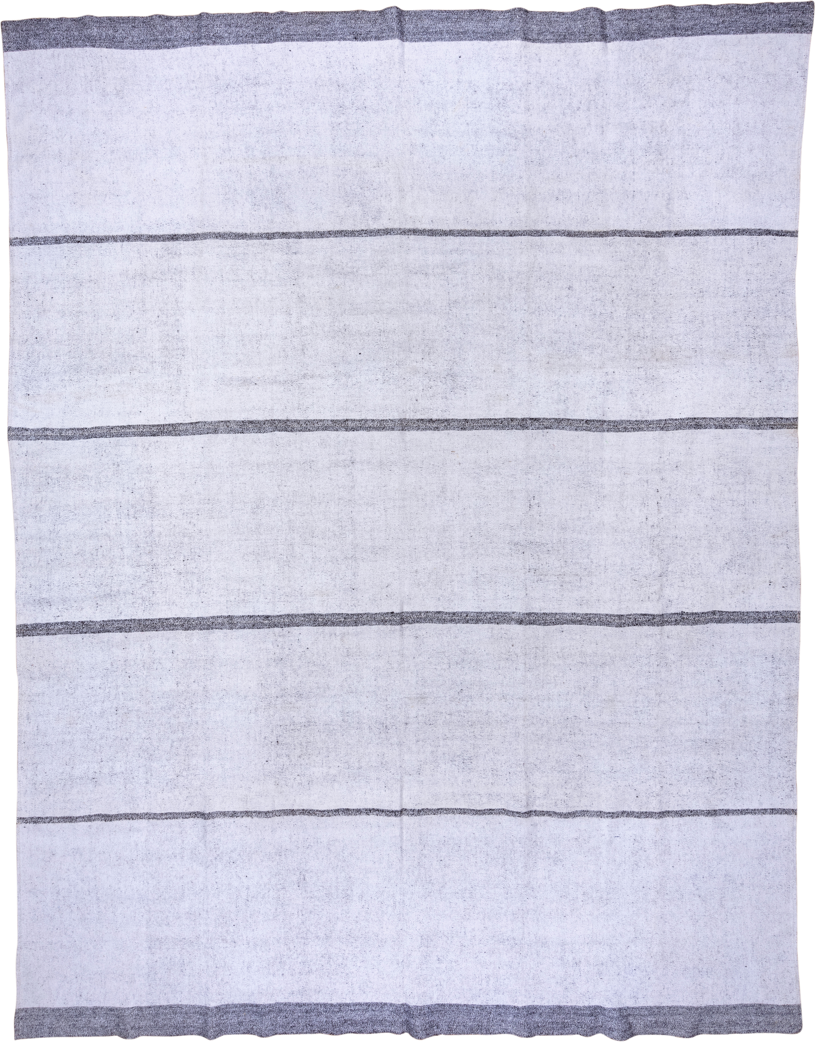 10' x 13' one-of-a-kind handmade vintage Flatweave large size rug. Color palette: ivory, charcoal, gray, black