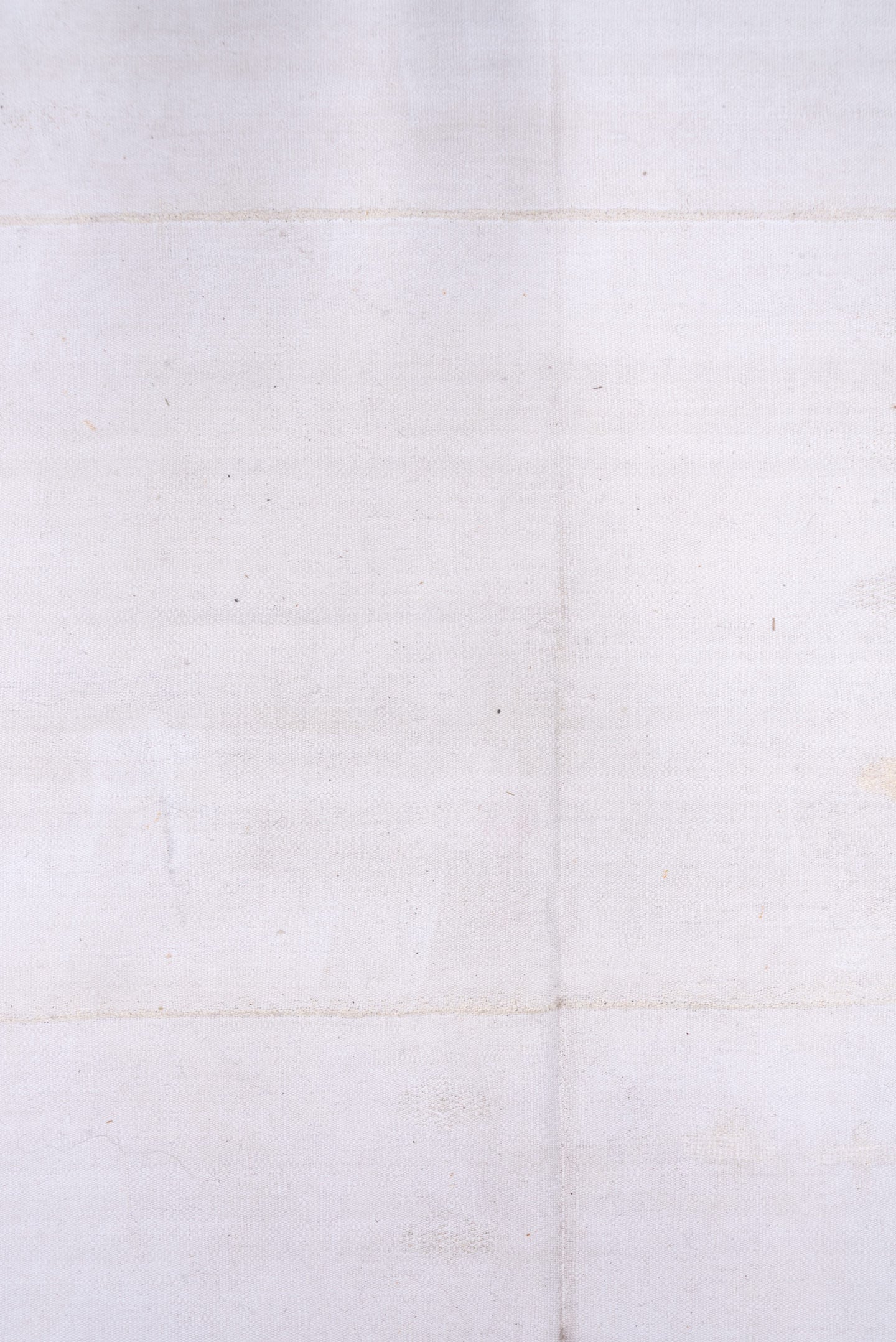 9' x 13' one-of-a-kind handmade vintage Flatweave large size rug. Color palette: ivory, cream, taupe, beige, gray