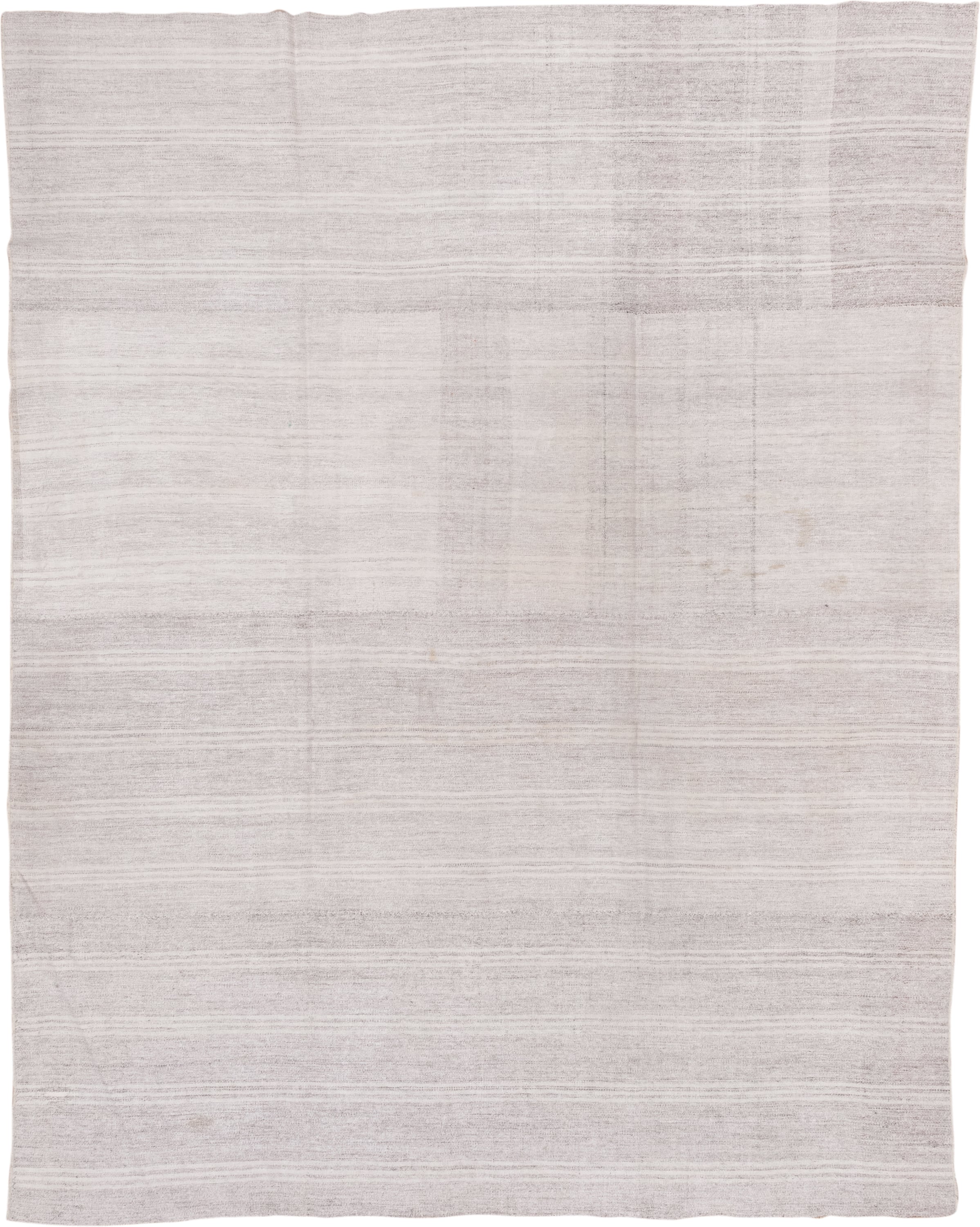 7' x 9' one-of-a-kind handmade vintage Flatweave rug. Color palette: ivory, cream, taupe, beige, light gray, gray