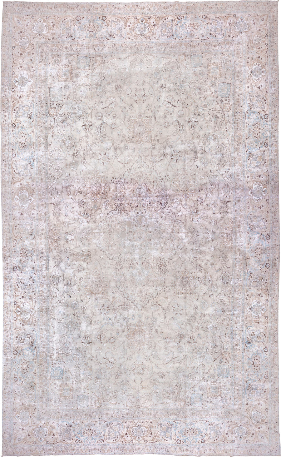 15' x 25' one-of-a-kind handmade vintage Sivas oversize rug. Color palette: ivory, blush, taupe, pale blue, cream, beige