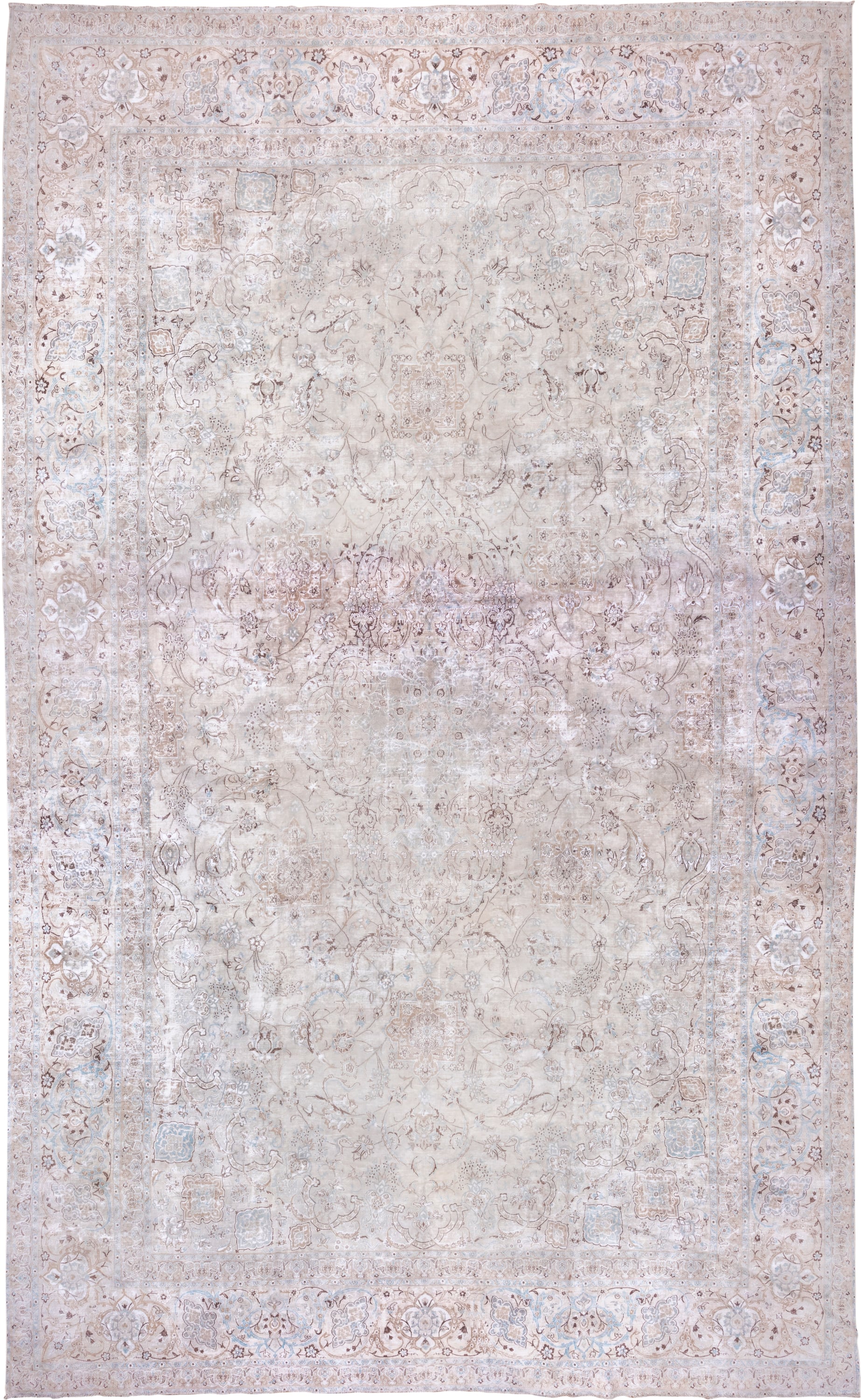 15' x 25' one-of-a-kind handmade vintage Sivas oversize rug. Color palette: ivory, blush, taupe, pale blue, cream, beige