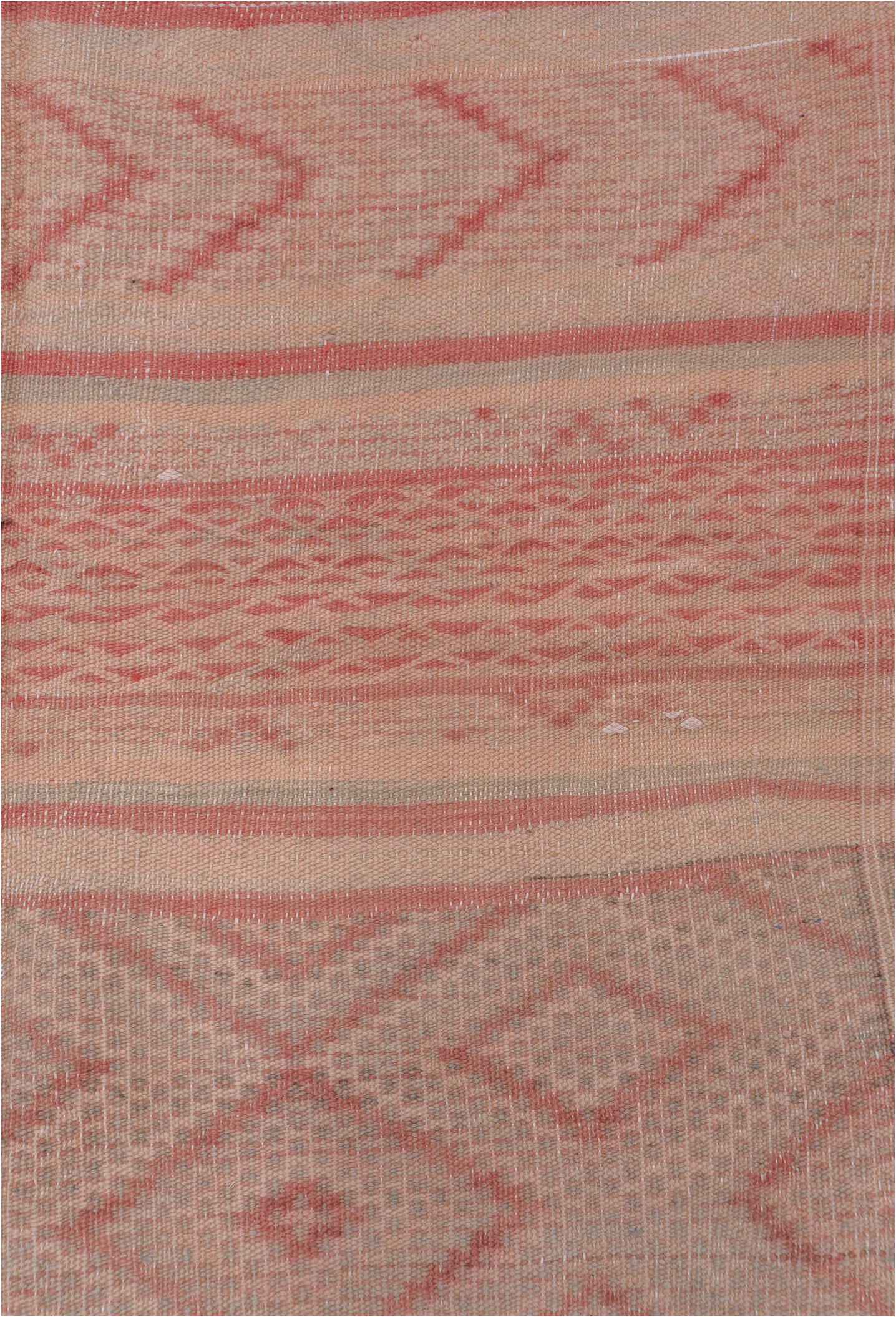 4' x 10' one-of-a-kind handmade vintage Moroccan runner rug. Color palette: brown, gray, light gray, off-white, pink, red