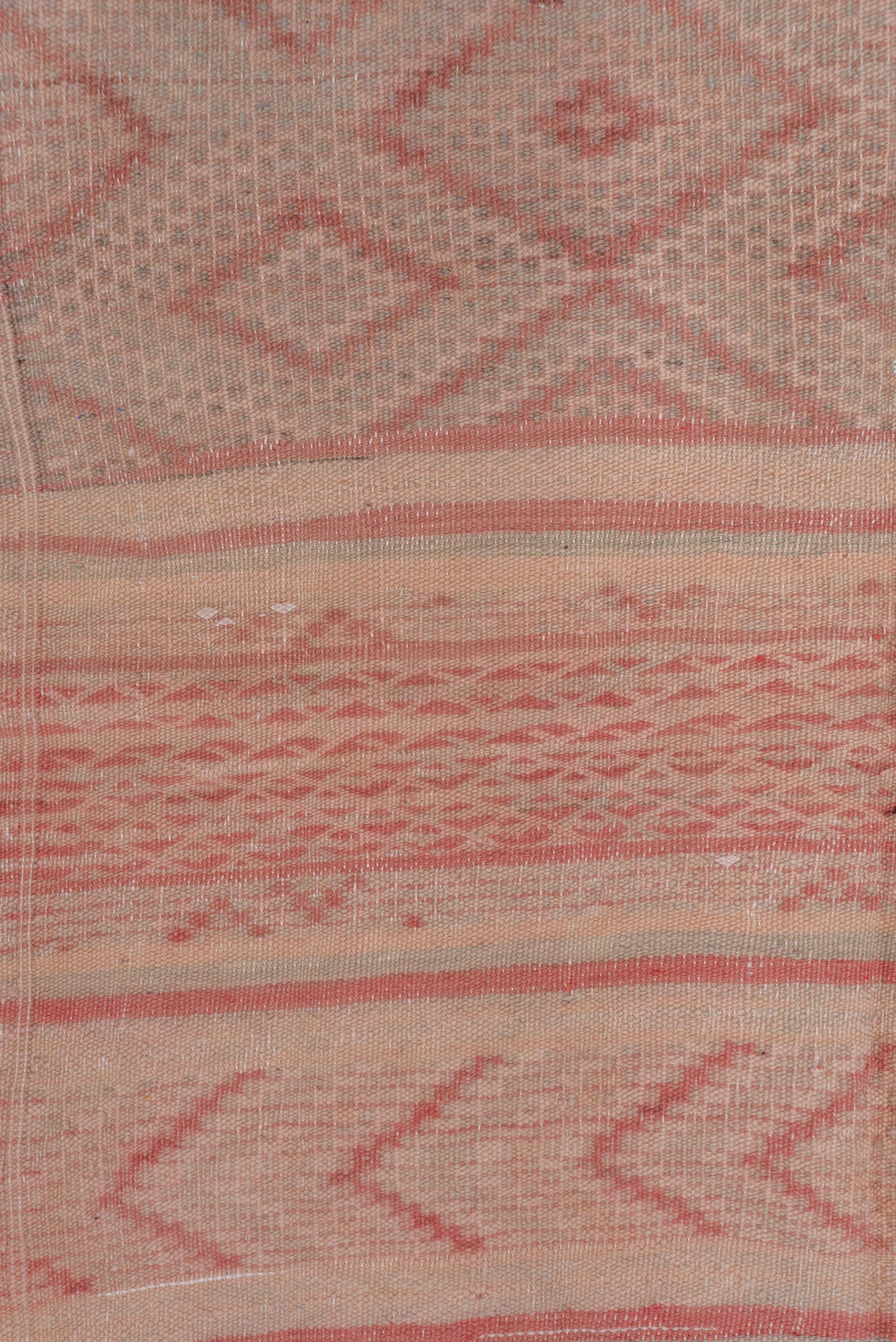 4' x 10' one-of-a-kind handmade vintage Moroccan runner rug. Color palette: blush, rose, dusty pink, taupe, ivory, sand