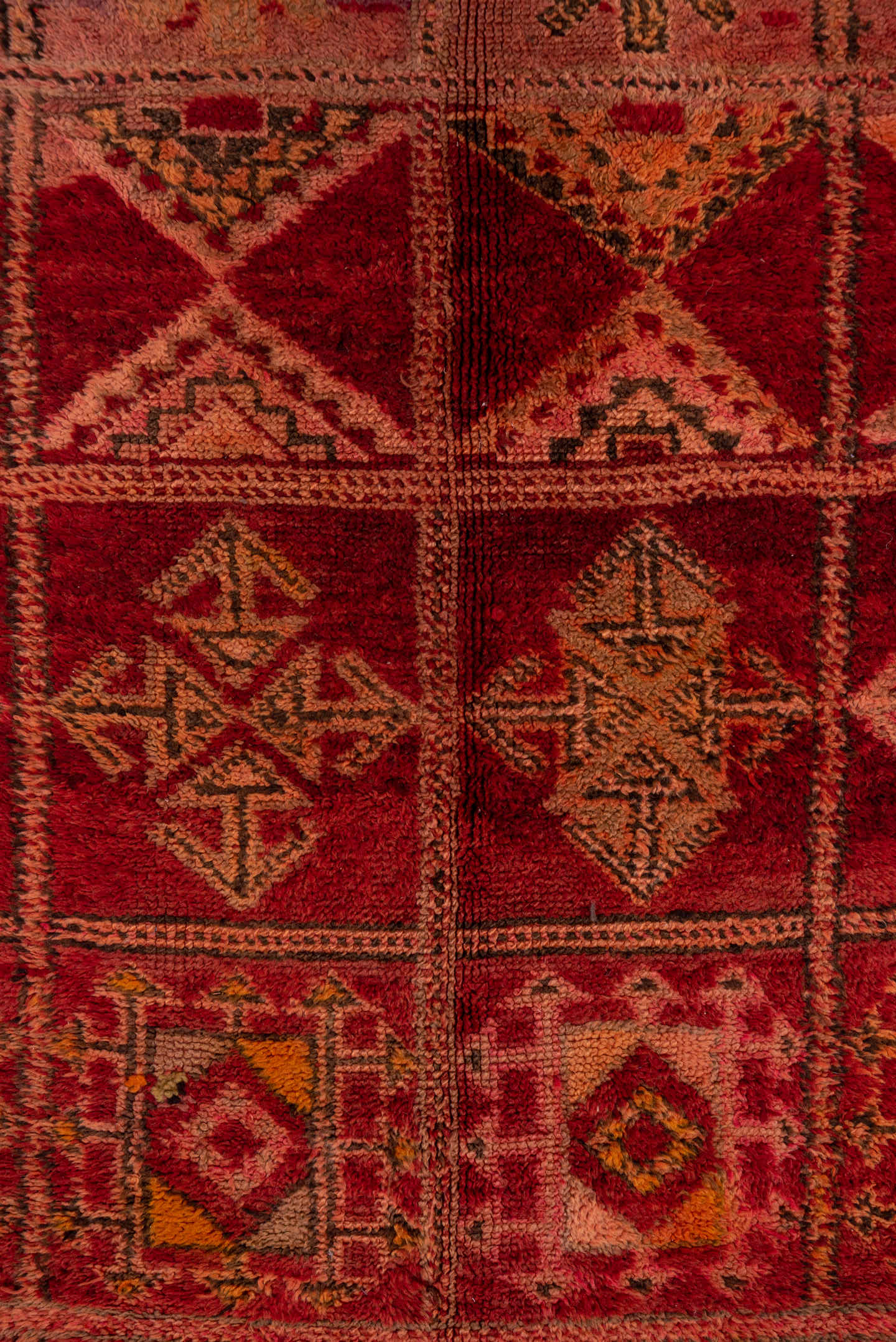 5' x 9' one-of-a-kind handmade vintage Moroccan medium size rug. Color palette: rust, rose, blush, burgundy, muted gold