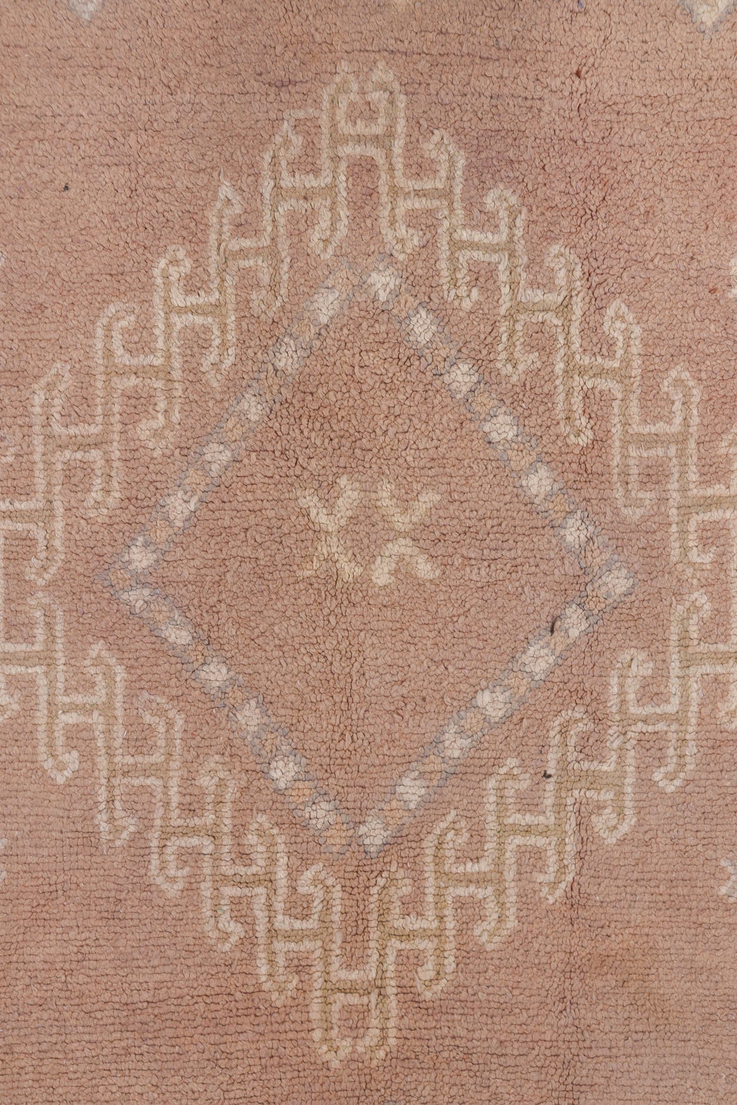 6' x 16' one-of-a-kind handmade vintage Moroccan rug. Color palette: dusty rose, blush, ivory, taupe, sand, lavender, brown