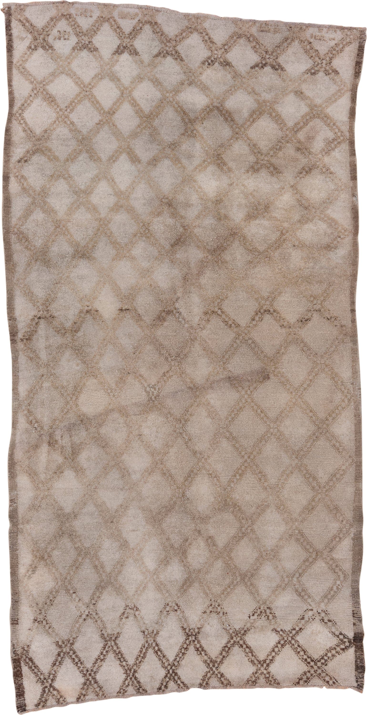 6' x 12' one-of-a-kind handmade vintage Moroccan large size rug. Color palette: ivory, taupe, camel, brown, beige, gray
