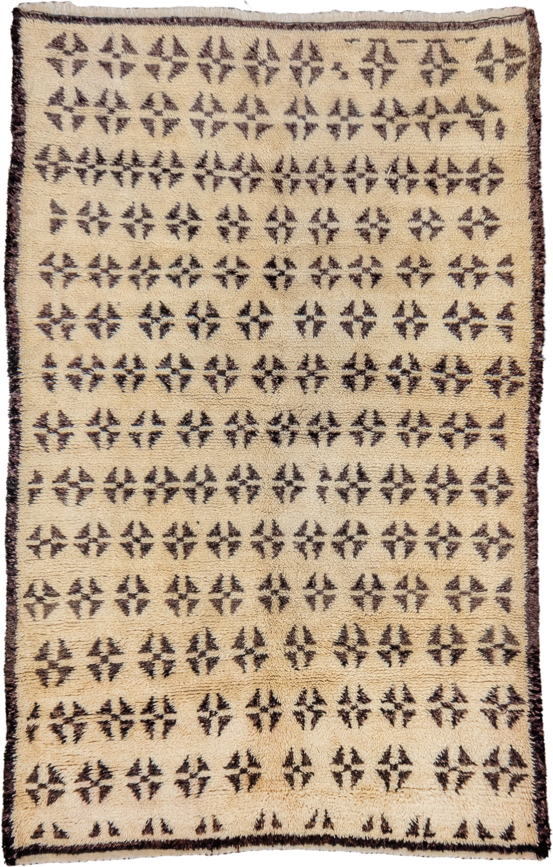 5' x 8' one-of-a-kind handmade vintage Moroccan medium size rug. Color palette: ivory, dark brown, espresso, brown, black