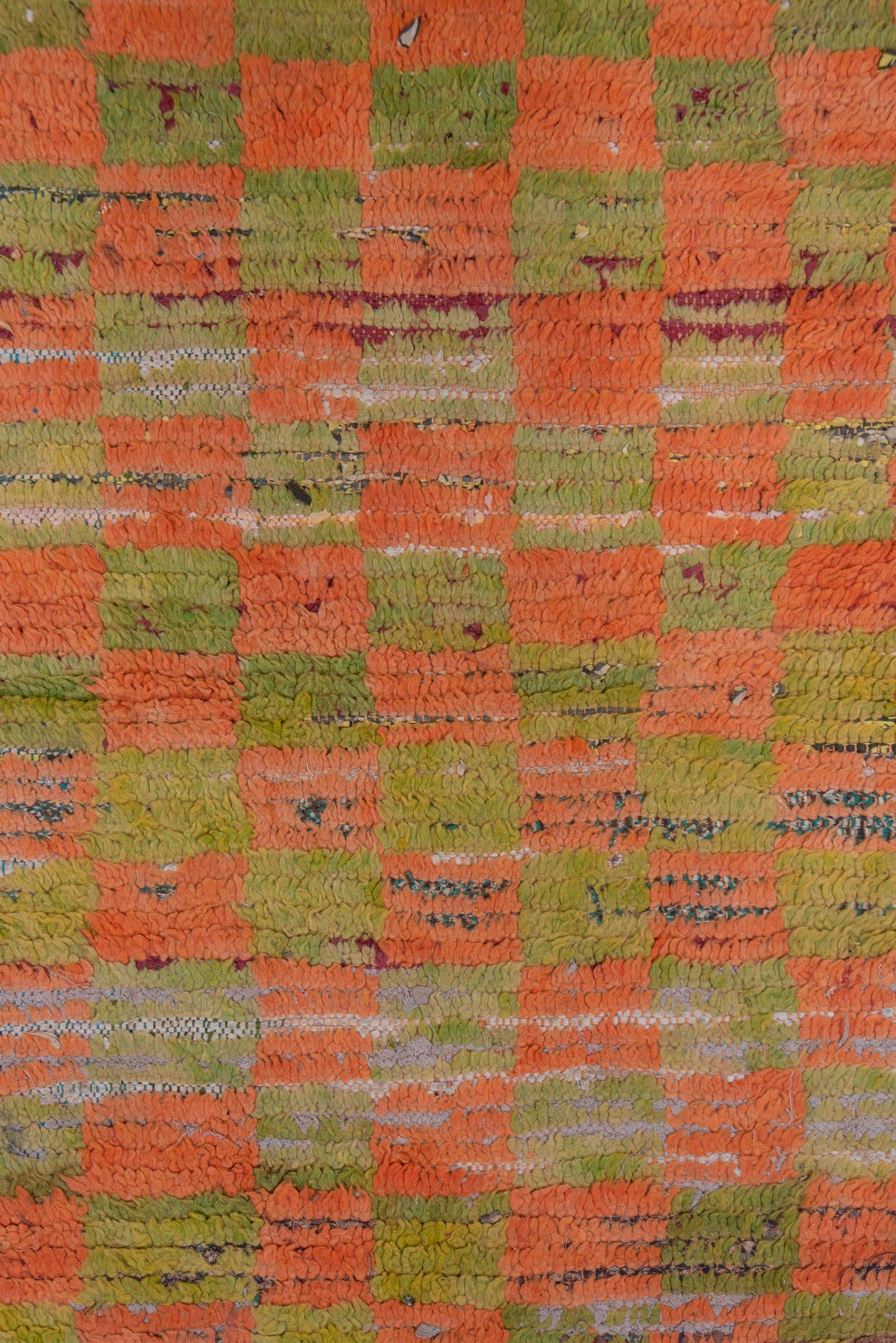 2' x 6' one-of-a-kind handmade vintage Moroccan runner rug. Color palette: terra cotta, olive, peach, ivory, burgundy