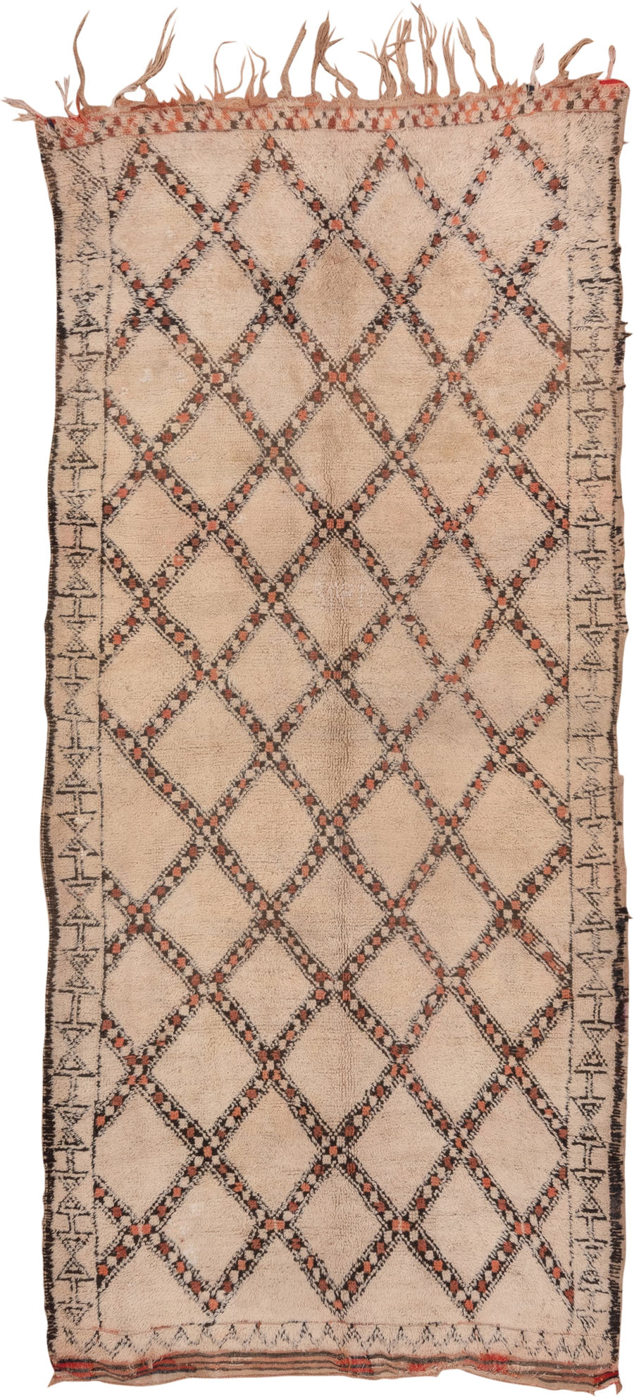 6' x 12' one-of-a-kind handmade vintage Moroccan large size rug. Color palette: ivory, camel, charcoal, terracotta, taupe