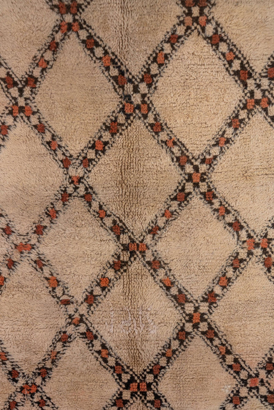 6' x 12' one-of-a-kind handmade vintage Moroccan large size rug. Color palette: ivory, camel, charcoal, terracotta, taupe