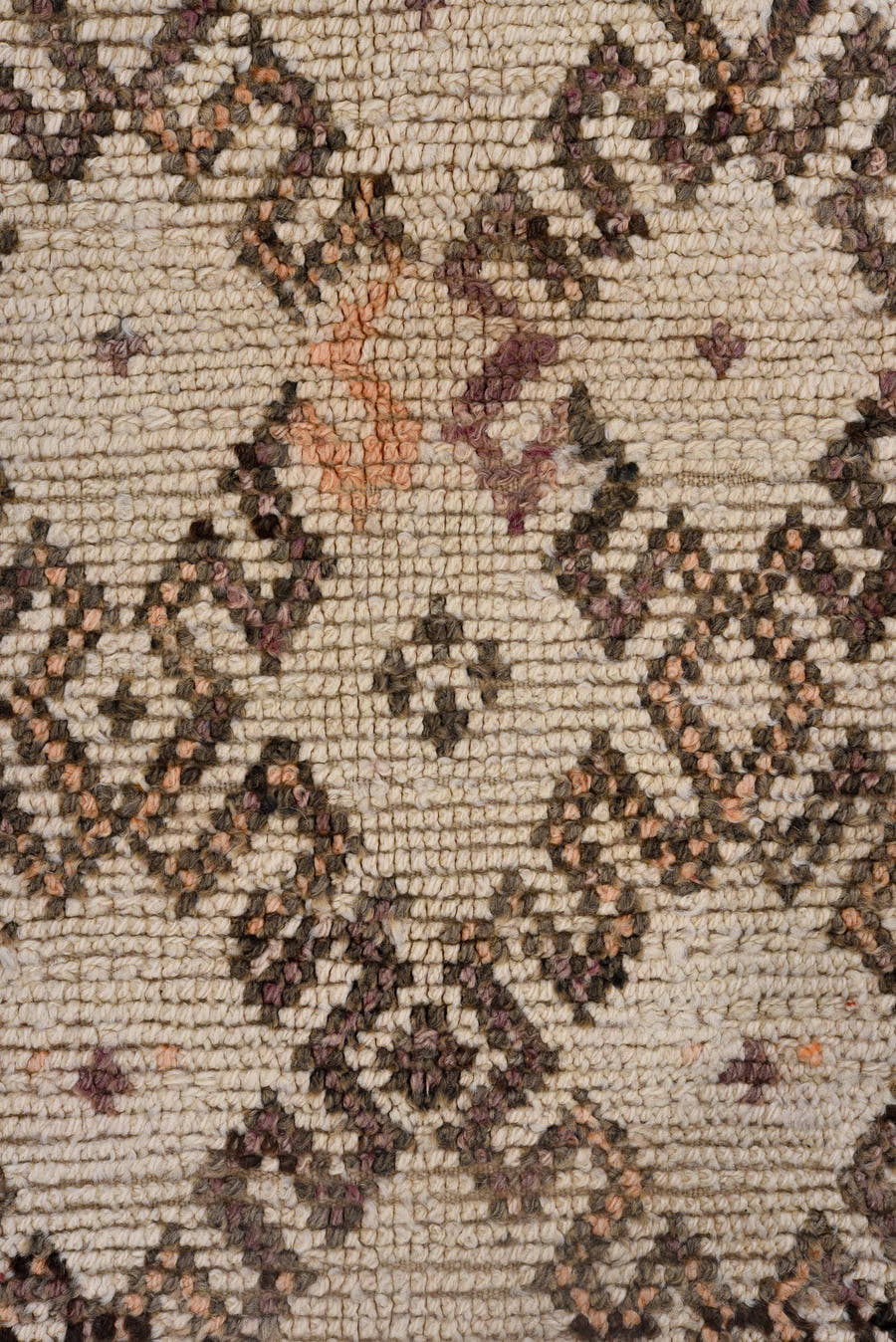 5' x 11' one-of-a-kind handmade vintage Moroccan rug. Color palette: ivory, brown, taupe, blush, peach, charcoal, beige