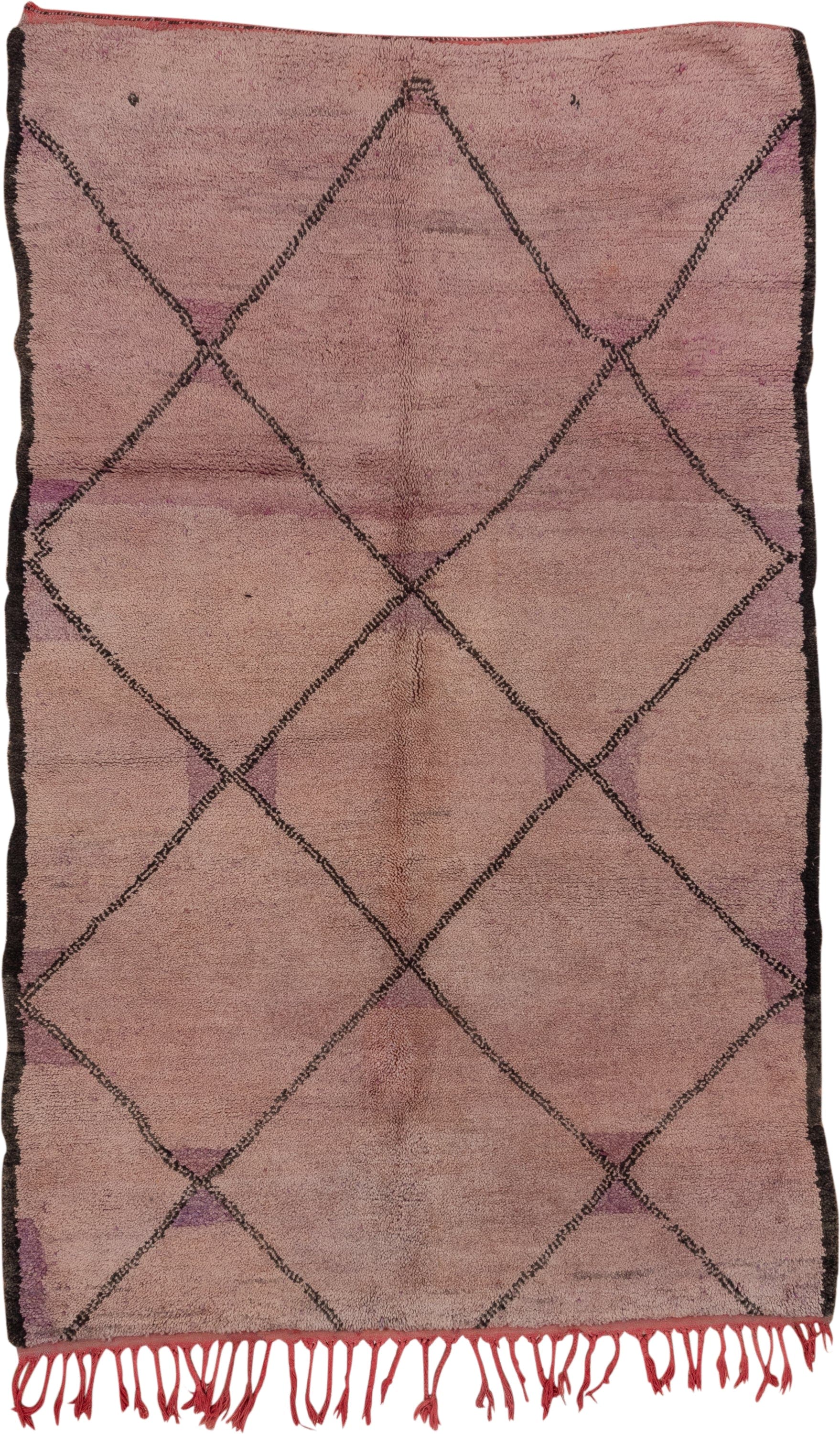 5' x 9' one-of-a-kind handmade vintage Moroccan medium size rug. Color palette: dusty rose, mauve, charcoal, plum