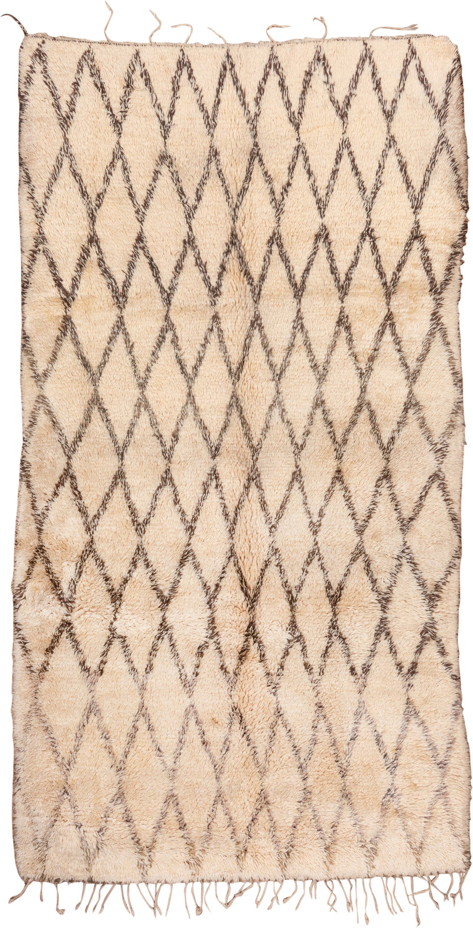 6' x 12' one-of-a-kind handmade vintage Moroccan large size rug. Color palette: ivory, cream, charcoal, taupe, gray, black