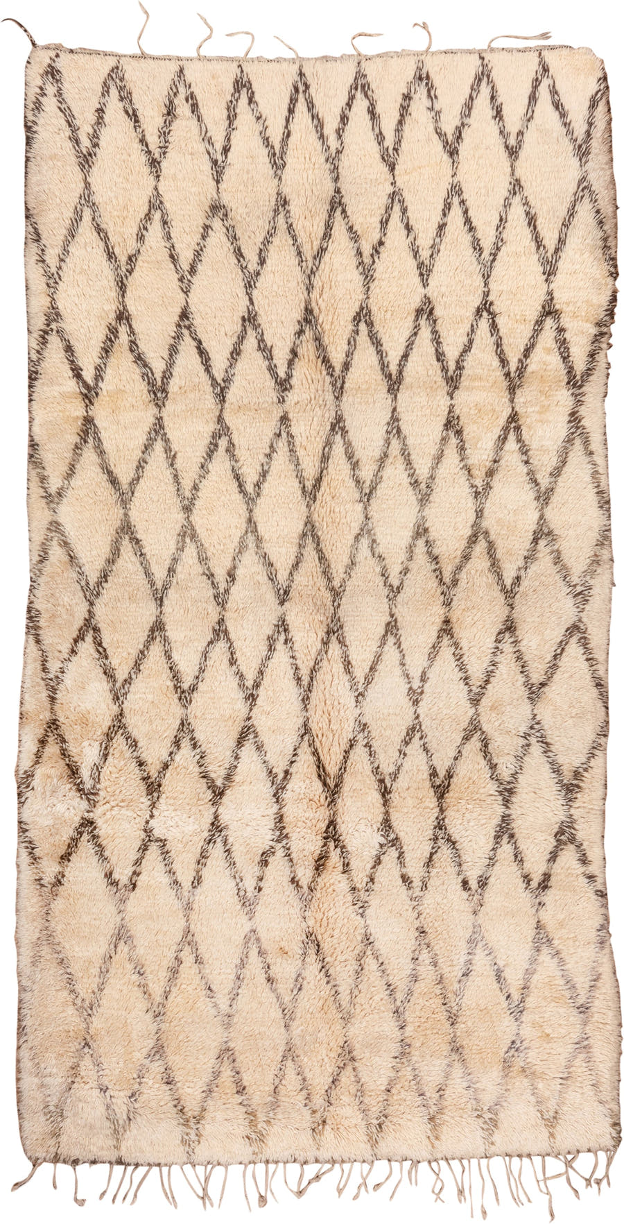 6' x 12' one-of-a-kind handmade vintage Moroccan large size rug. Color palette: ivory, cream, charcoal, taupe, gray, black
