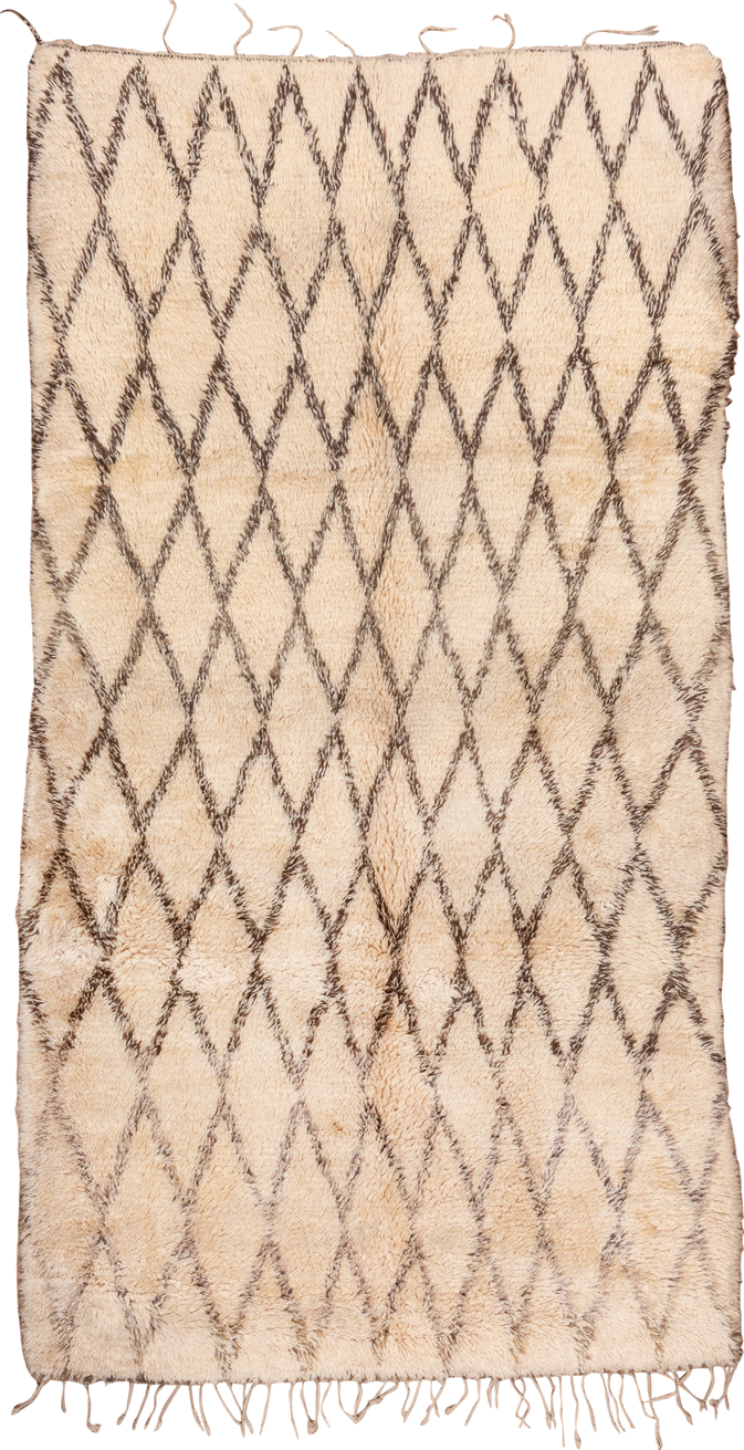 6' x 12' one-of-a-kind handmade vintage Moroccan large size rug. Color palette: antiquewhite, bisque, blanched almond, brown