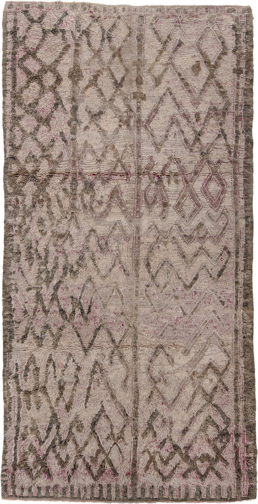 5' x 10' one-of-a-kind handmade vintage Moroccan medium size rug. Color palette: ivory, taupe, brown, blush, mauve, beige