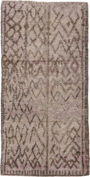 5' x 10' one-of-a-kind handmade vintage Moroccan medium size rug. Color palette: ivory, taupe, brown, blush, mauve, beige