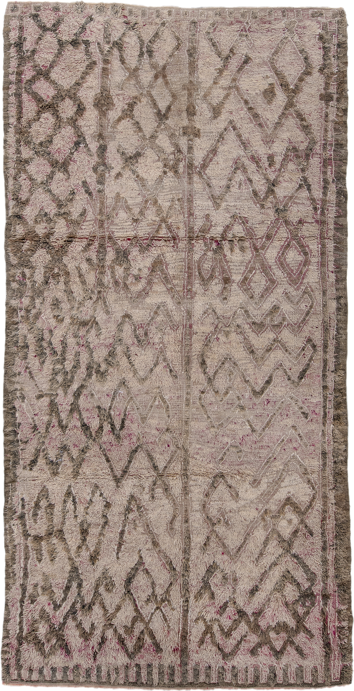 5' x 10' one-of-a-kind handmade vintage Moroccan medium size rug. Color palette: ivory, taupe, brown, blush, mauve, beige