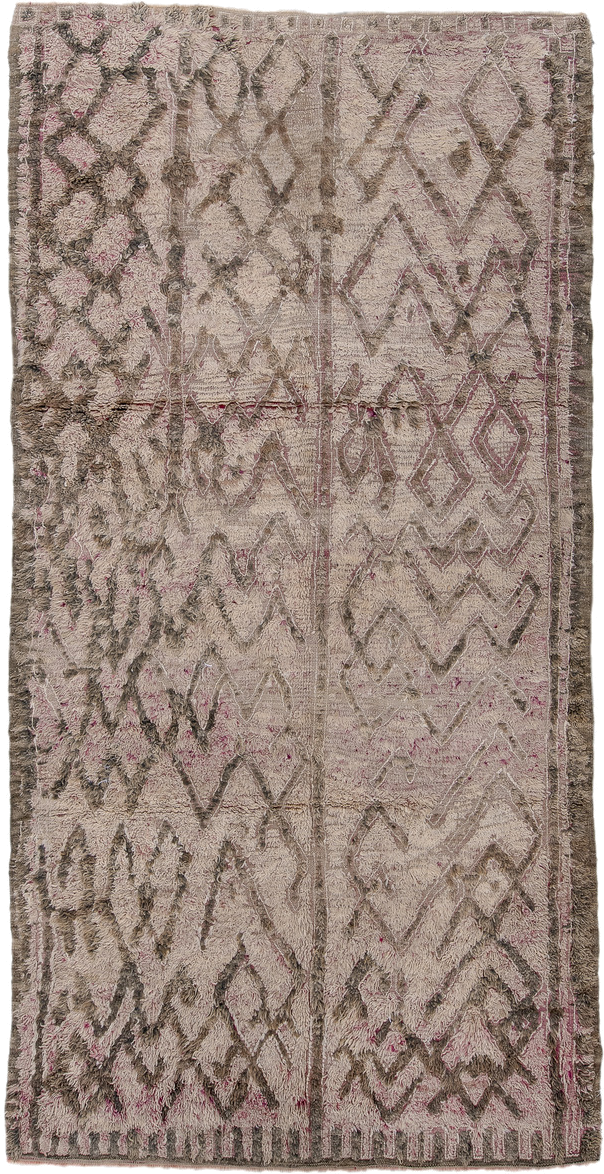 5' x 10' one-of-a-kind handmade vintage Moroccan medium size rug. Color palette: ivory, taupe, brown, blush, mauve, beige