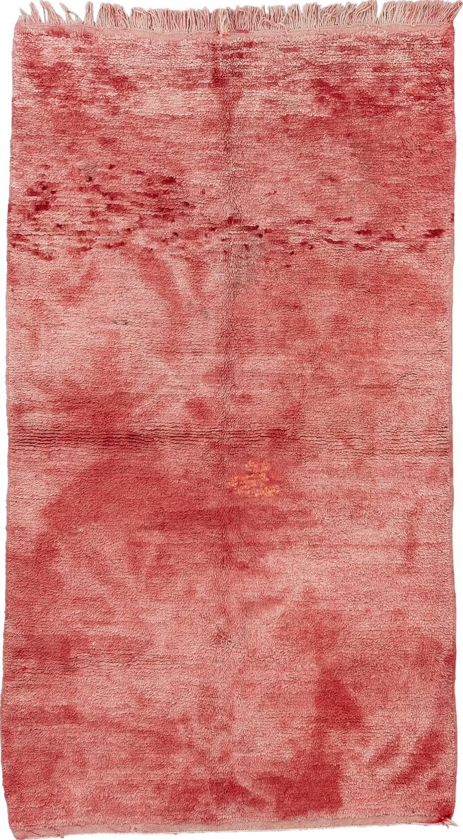 4' x 7' one-of-a-kind handmade vintage Moroccan rug. Color palette: brown, indian red, pink, red