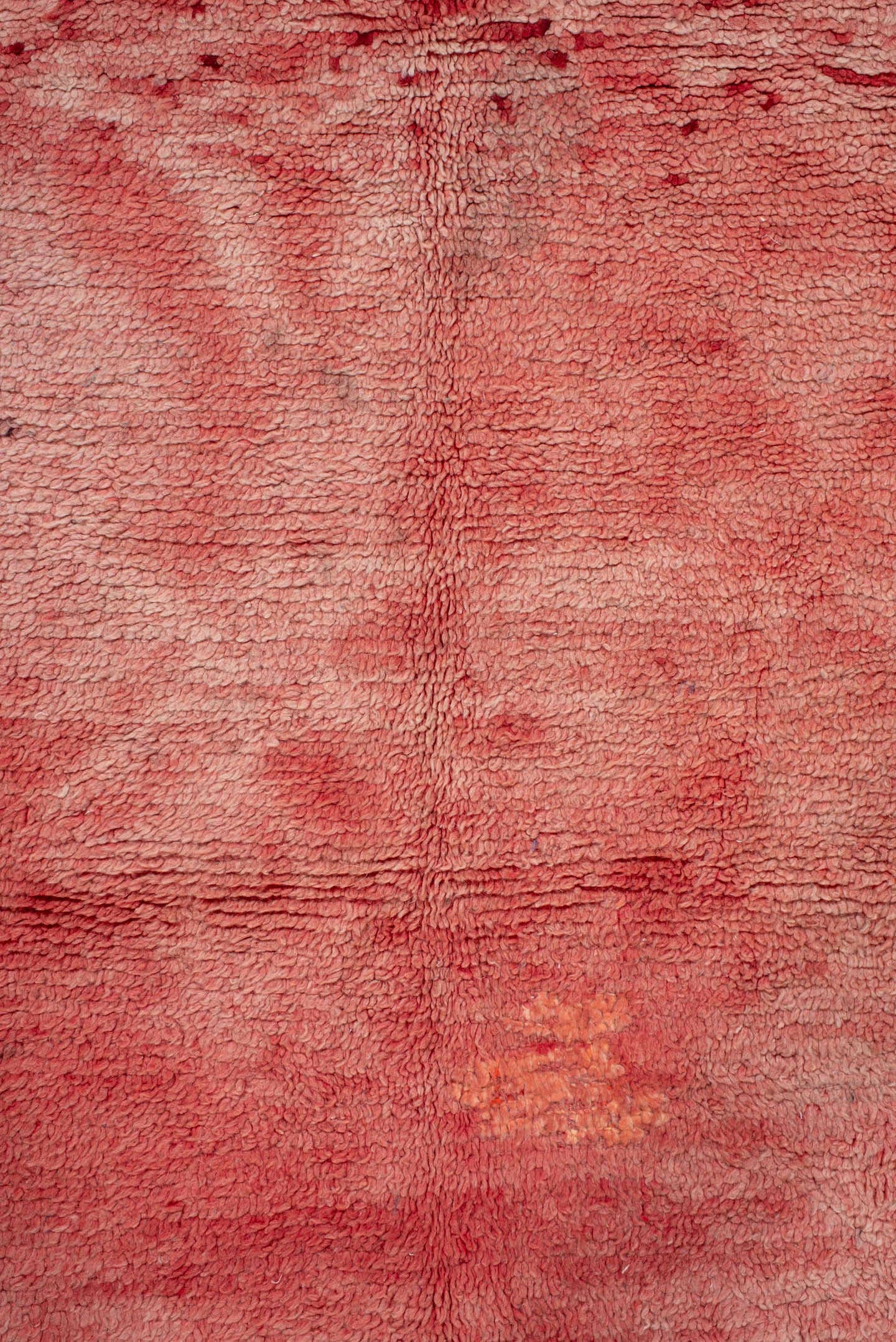 4' x 7' one-of-a-kind handmade vintage Moroccan rug. Color palette: rose, blush, dusty rose, coral, terracotta, pink, red