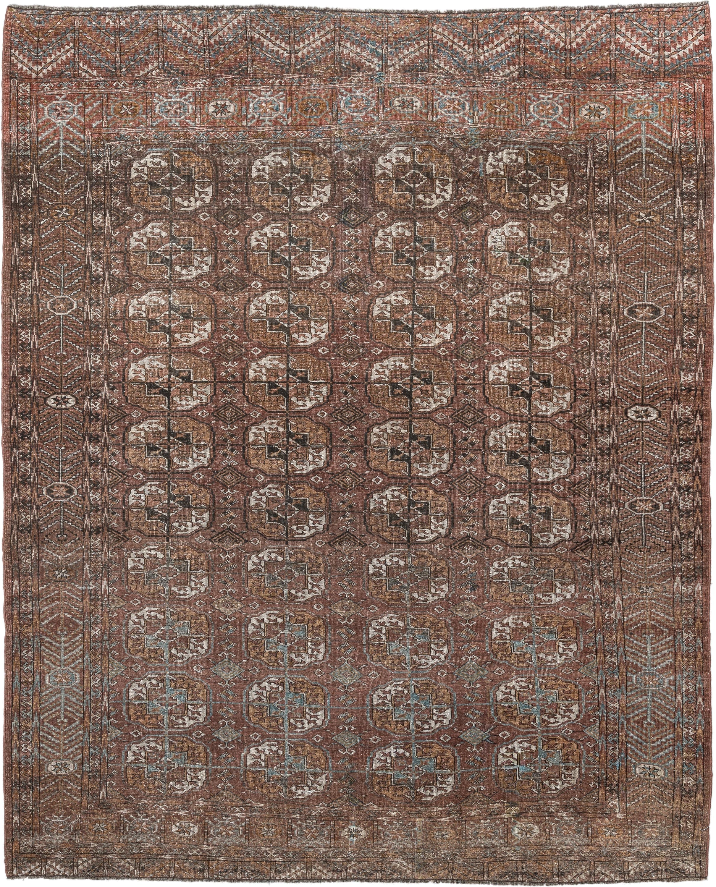 6' x 7' one-of-a-kind handmade vintage Bokara medium size rug. Color palette: rust, camel, brown, ivory, taupe, soft teal