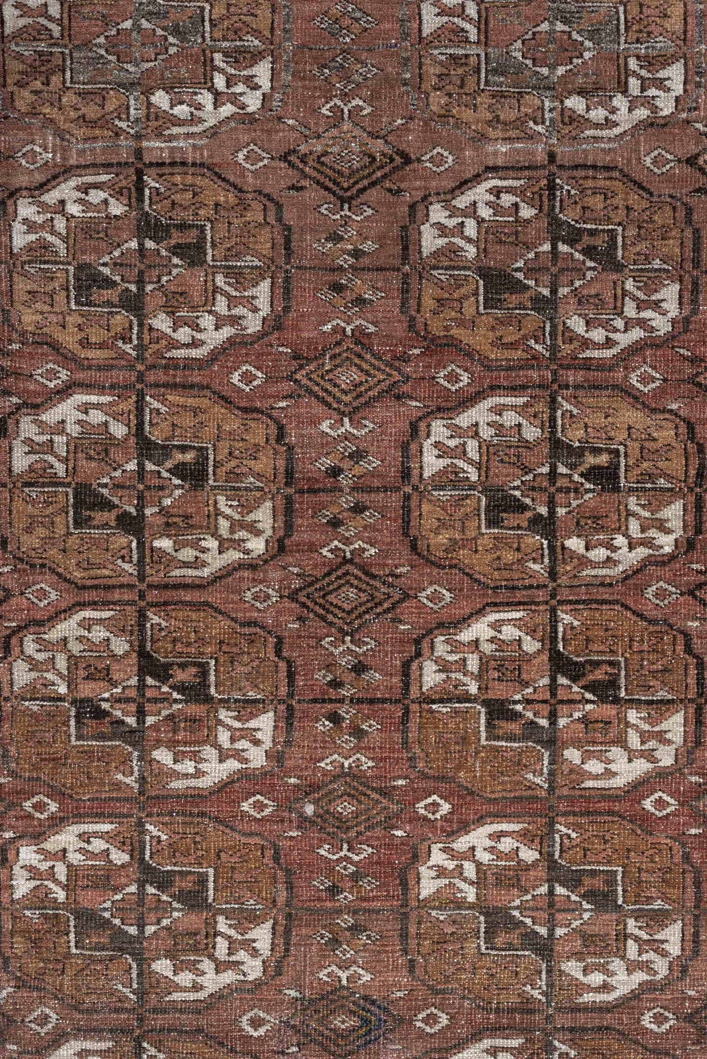 6' x 7' one-of-a-kind handmade vintage Bokara medium size rug. Color palette: rust, camel, brown, ivory, taupe, soft teal