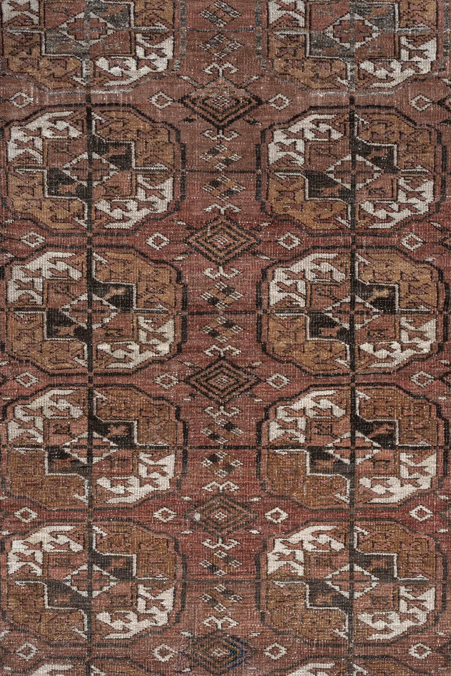 6' x 7' one-of-a-kind handmade vintage Bokara medium size rug. Color palette: rust, camel, brown, ivory, taupe, soft teal