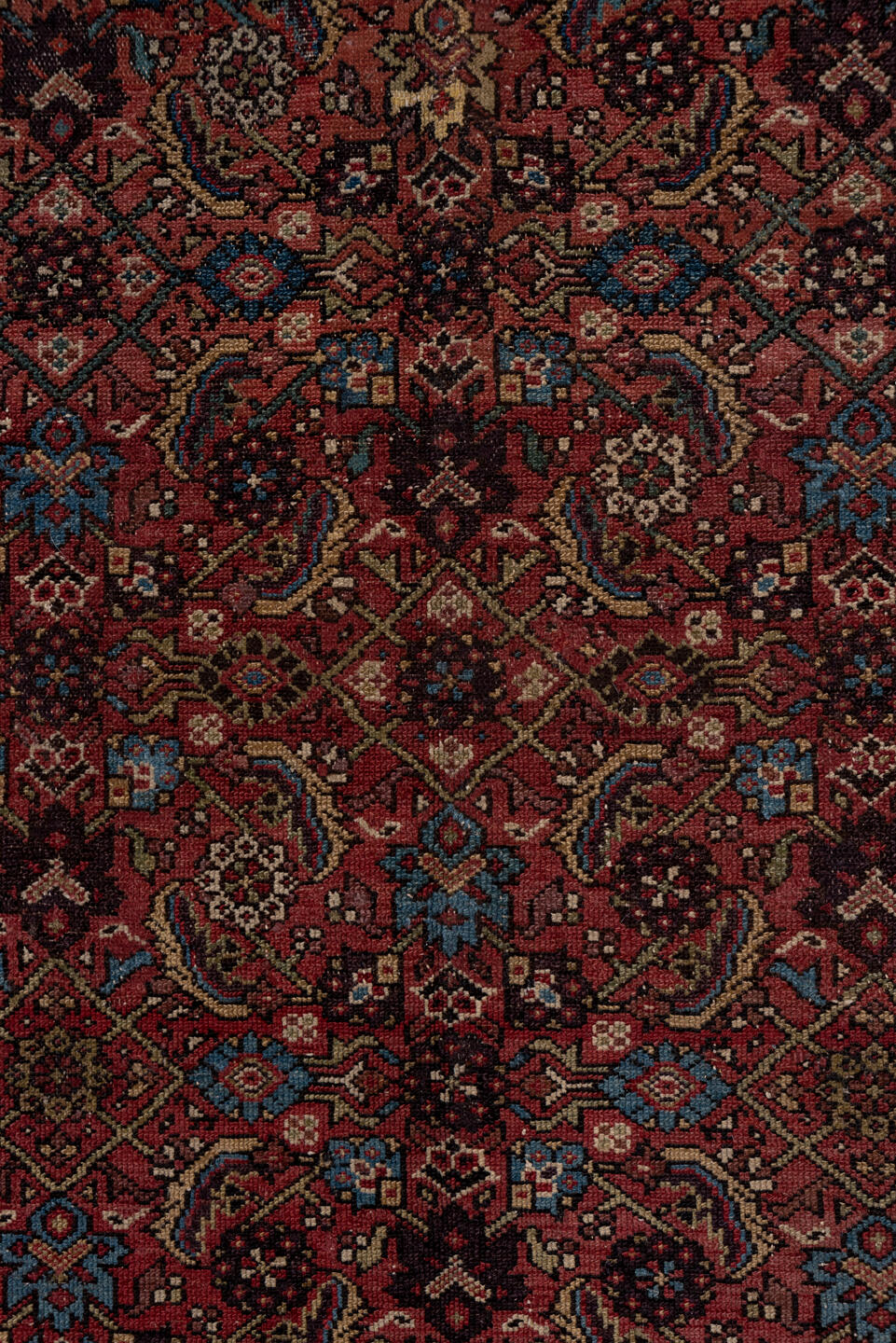 5' x 9' one-of-a-kind handmade antique Malayer medium size rug. Color palette: rust, ivory, burgundy, indigo, camel, navy