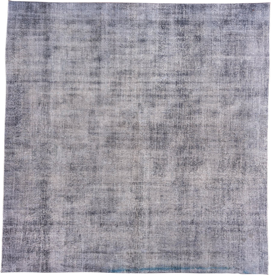 10' x 10' one-of-a-kind handmade antique Overdyed large size rug. Color palette: silver, gray, slate, ivory, blue