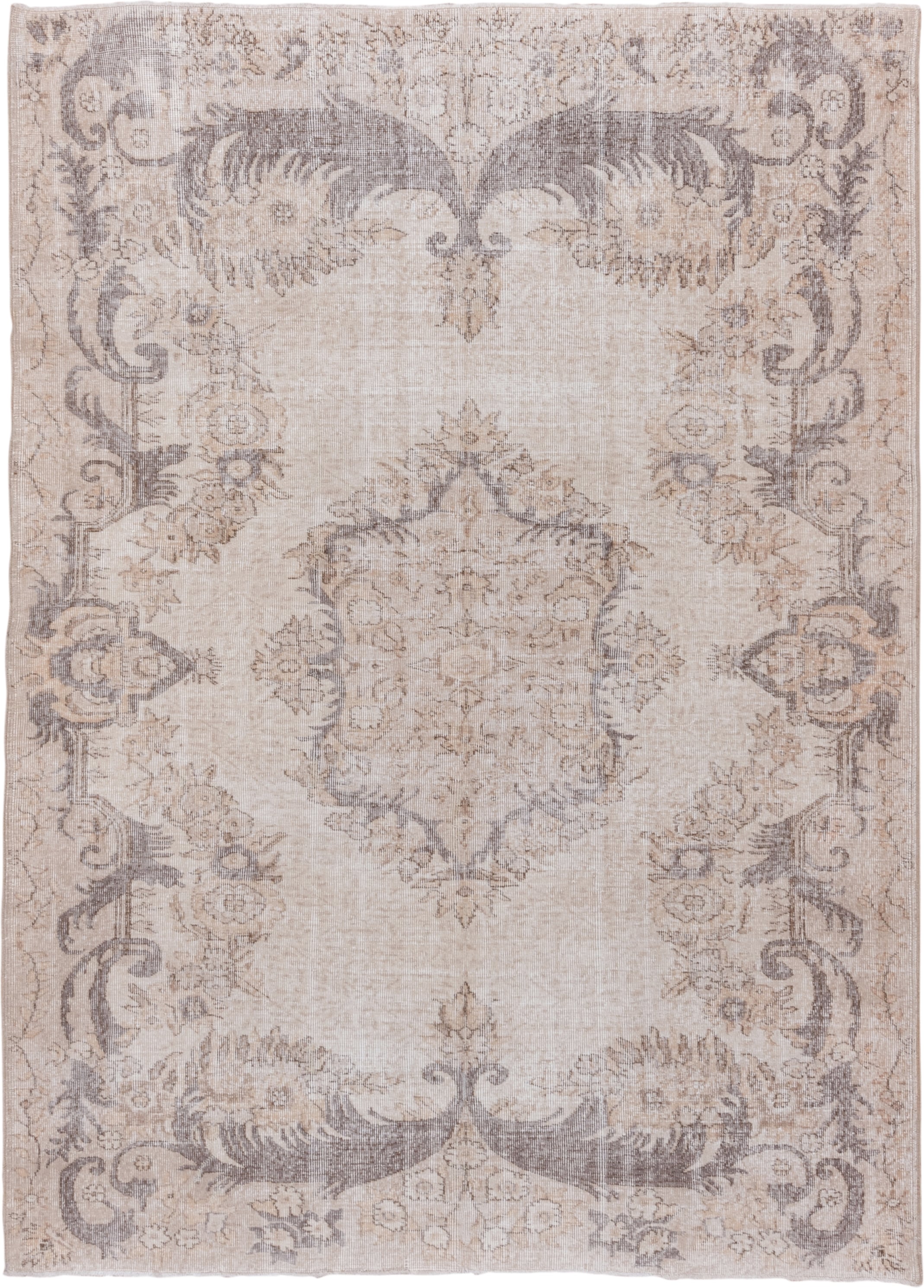 6' x 9' one-of-a-kind handmade antique Sparta medium size rug. Color palette: ivory, taupe, gray, beige, cream