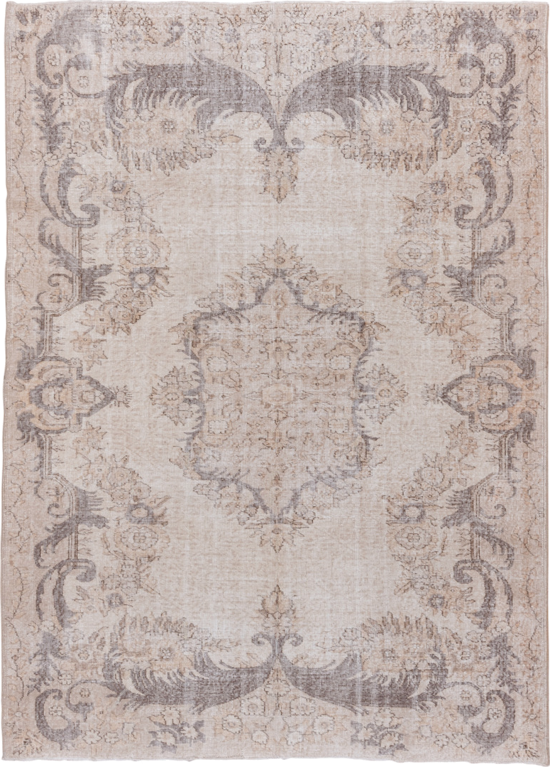 6' x 9' one-of-a-kind handmade antique Sparta medium size rug. Color palette: ivory, taupe, gray, beige, cream