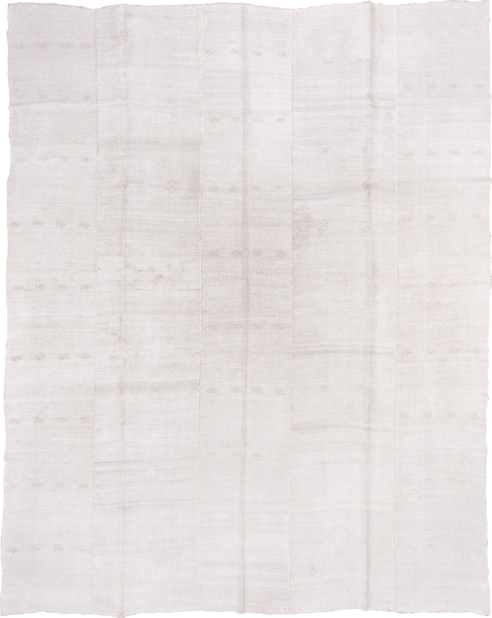 10' x 13' one-of-a-kind handmade vintage Hemp Kilim large size rug. Color palette: ivory, cream, beige, taupe, gray