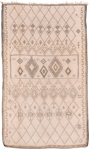 6' x 11' one-of-a-kind handmade vintage Moroccan large size rug. Color palette: ivory, charcoal, taupe, camel, gray, black