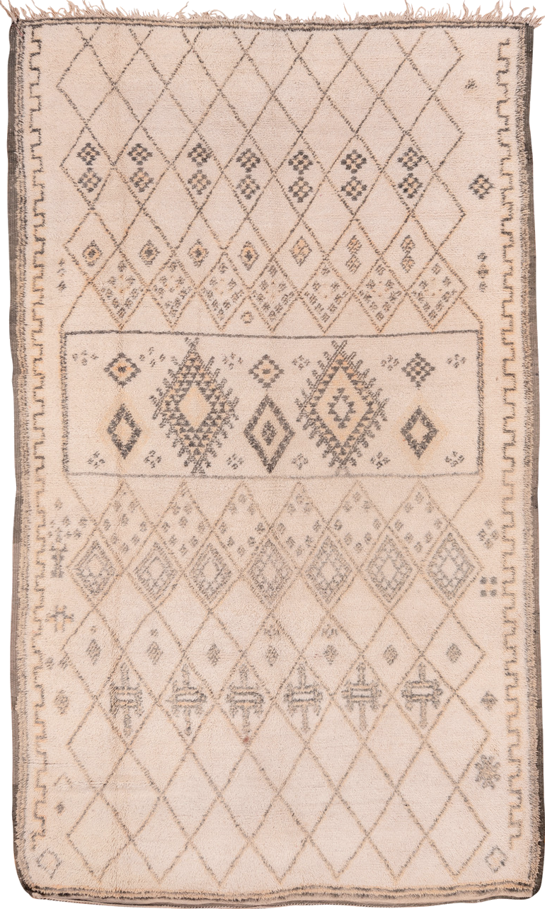 6' x 11' one-of-a-kind handmade vintage Moroccan large size rug. Color palette: brown, gray, light gray, off-white, orange