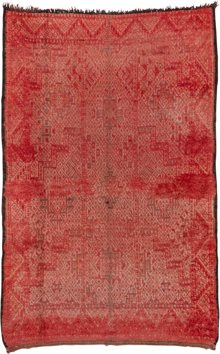 6' x 10' one-of-a-kind handmade vintage Moroccan large size rug. Color palette: rust, terra cotta, crimson, rose, charcoal