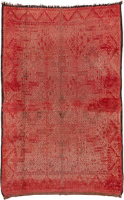 6' x 10' one-of-a-kind handmade vintage Moroccan large size rug. Color palette: rust, terra cotta, crimson, rose, charcoal
