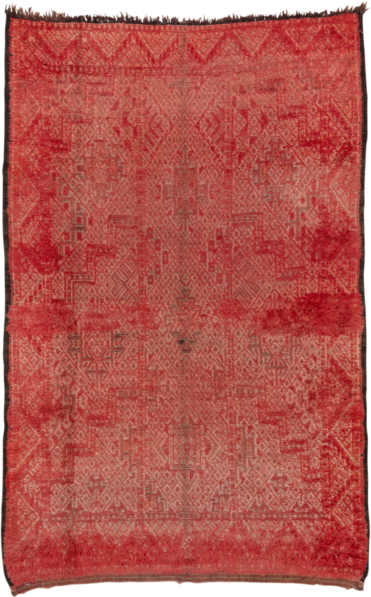 6' x 10' one-of-a-kind handmade vintage Moroccan large size rug. Color palette: rust, terra cotta, crimson, rose, charcoal