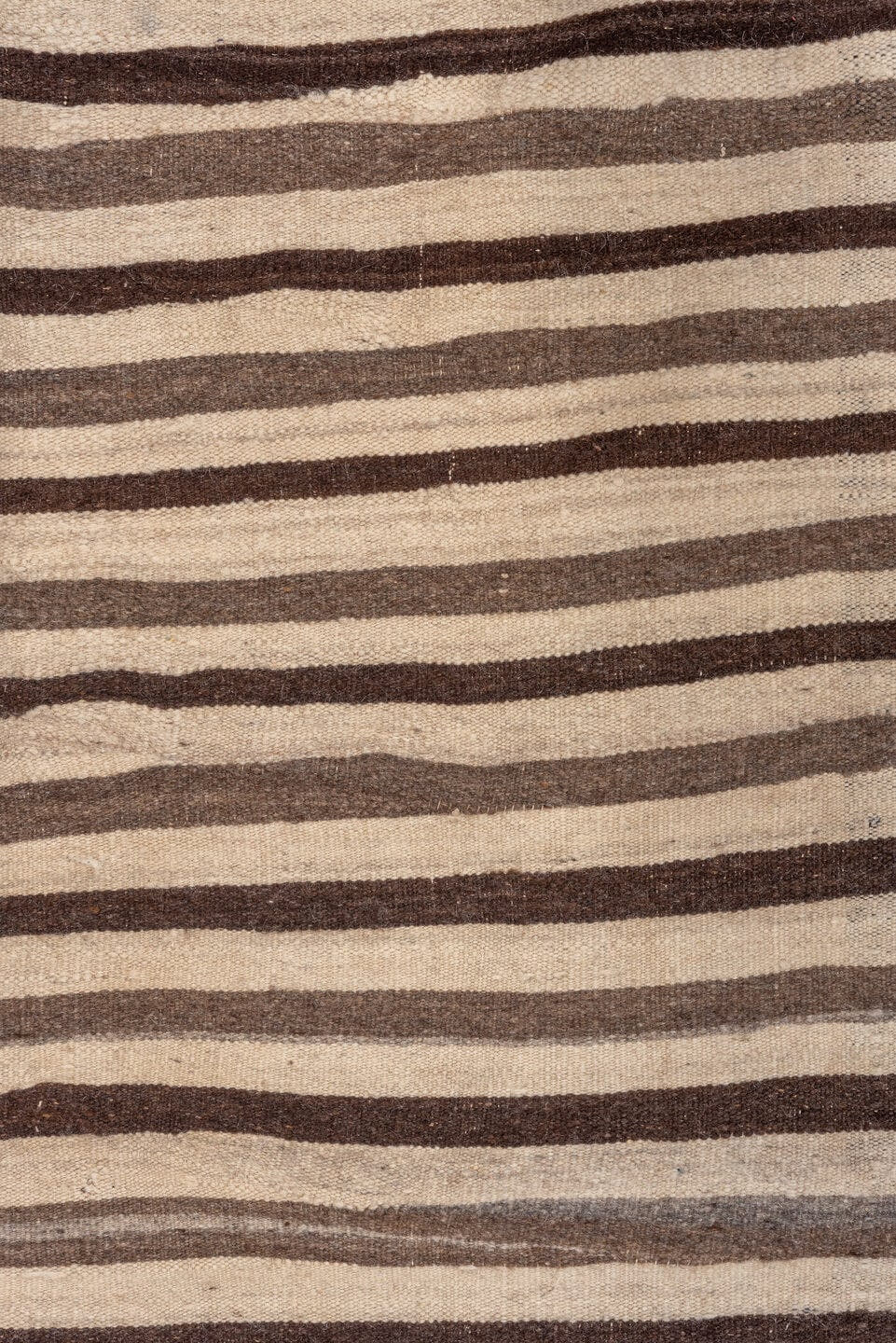 3' x 6' one-of-a-kind handmade vintage Blanket small size rug. Color palette: ivory, brown, taupe, charcoal, beige, gray