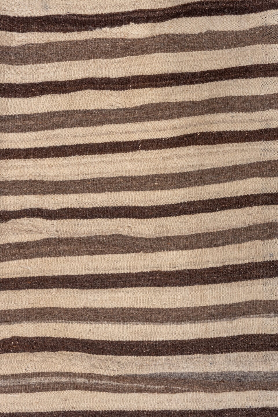 3' x 6' one-of-a-kind handmade vintage Blanket small size rug. Color palette: ivory, brown, taupe, charcoal, beige, gray