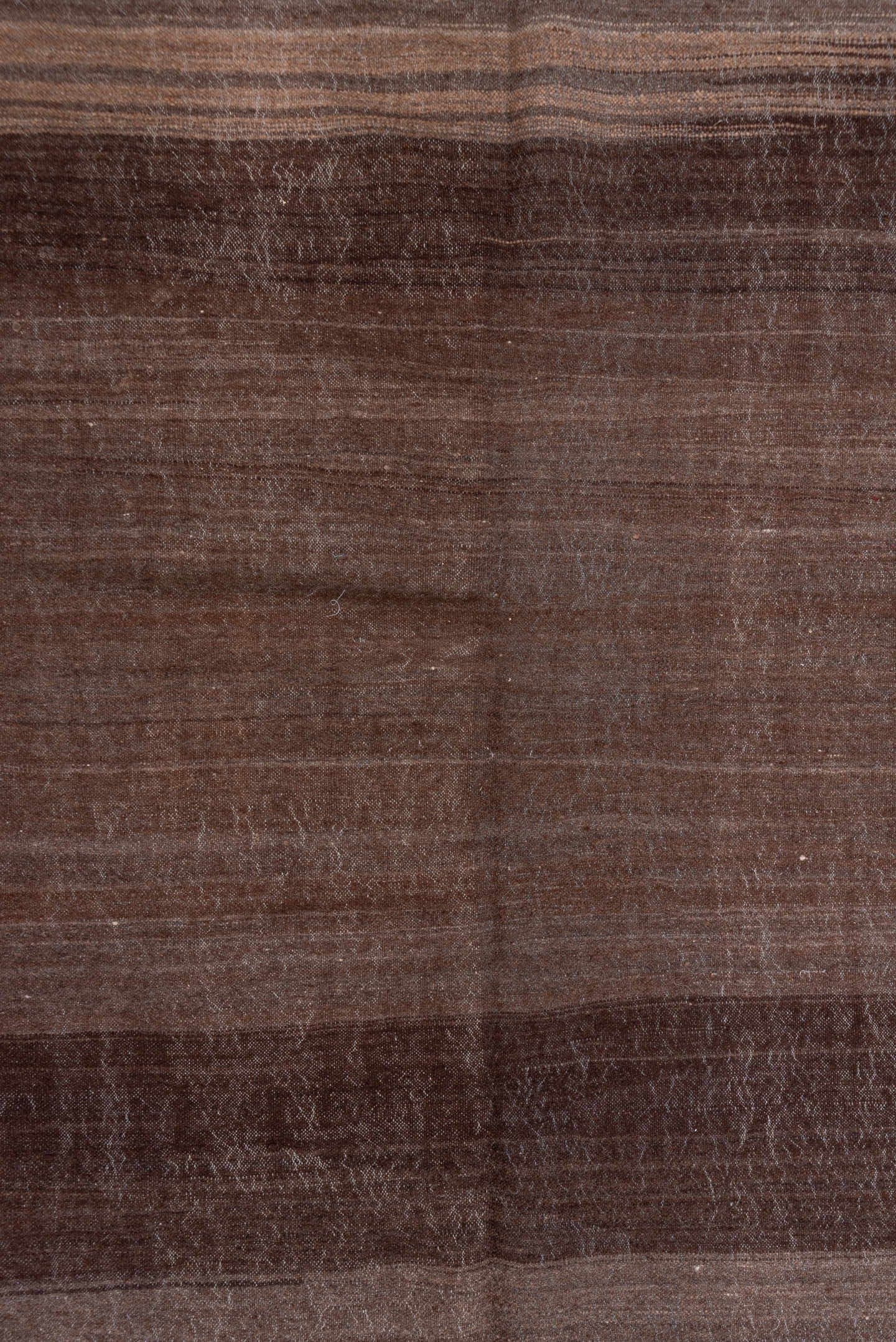 4' x 6' one-of-a-kind handmade vintage Blanket small size rug. Color palette: brown, taupe, charcoal, camel, beige, gray