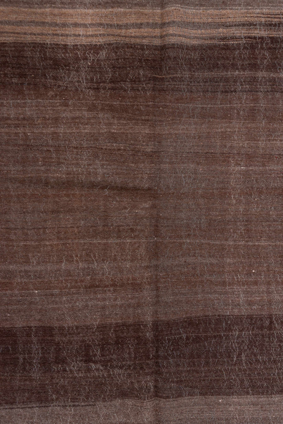 4' x 6' one-of-a-kind handmade vintage Blanket small size rug. Color palette: brown, taupe, charcoal, camel, beige, gray