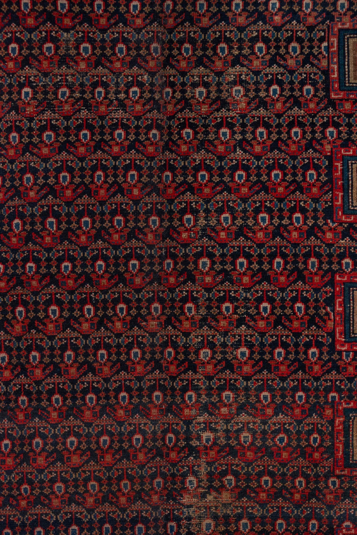 5' x 11' one-of-a-kind handmade vintage Malayer rug. Color palette: indigo, rust, ivory, crimson, navy, rose, camel, purple