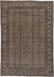 7' x 11' one-of-a-kind handmade antique Tabriz large size rug. Color palette: ivory, taupe, brown, camel, slate, soft_blue