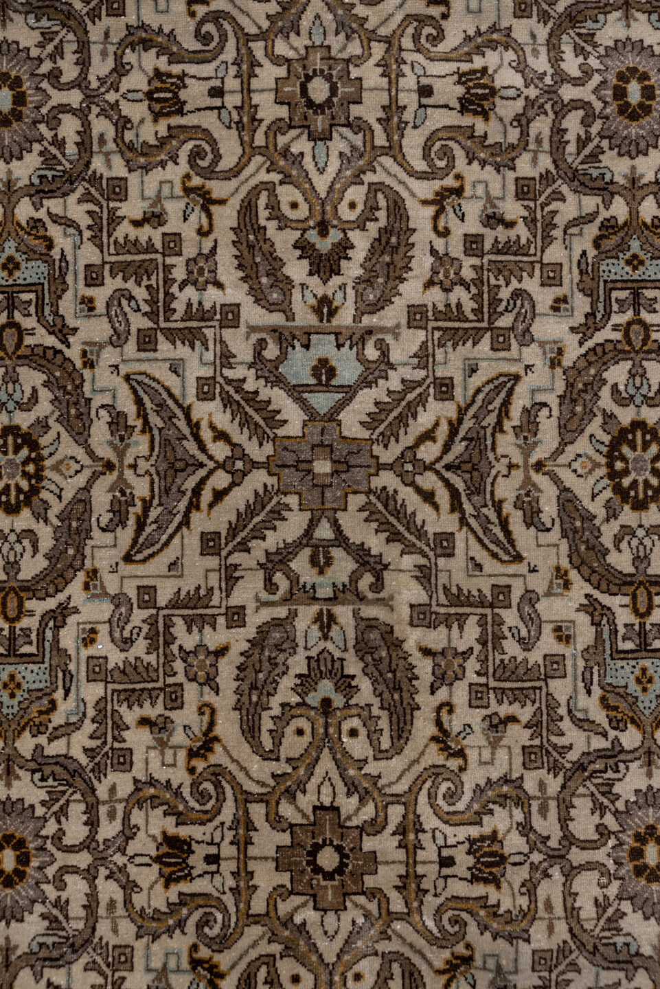 7' x 11' one-of-a-kind handmade vintage Tabriz large size rug. Color palette: brown, gray, pink