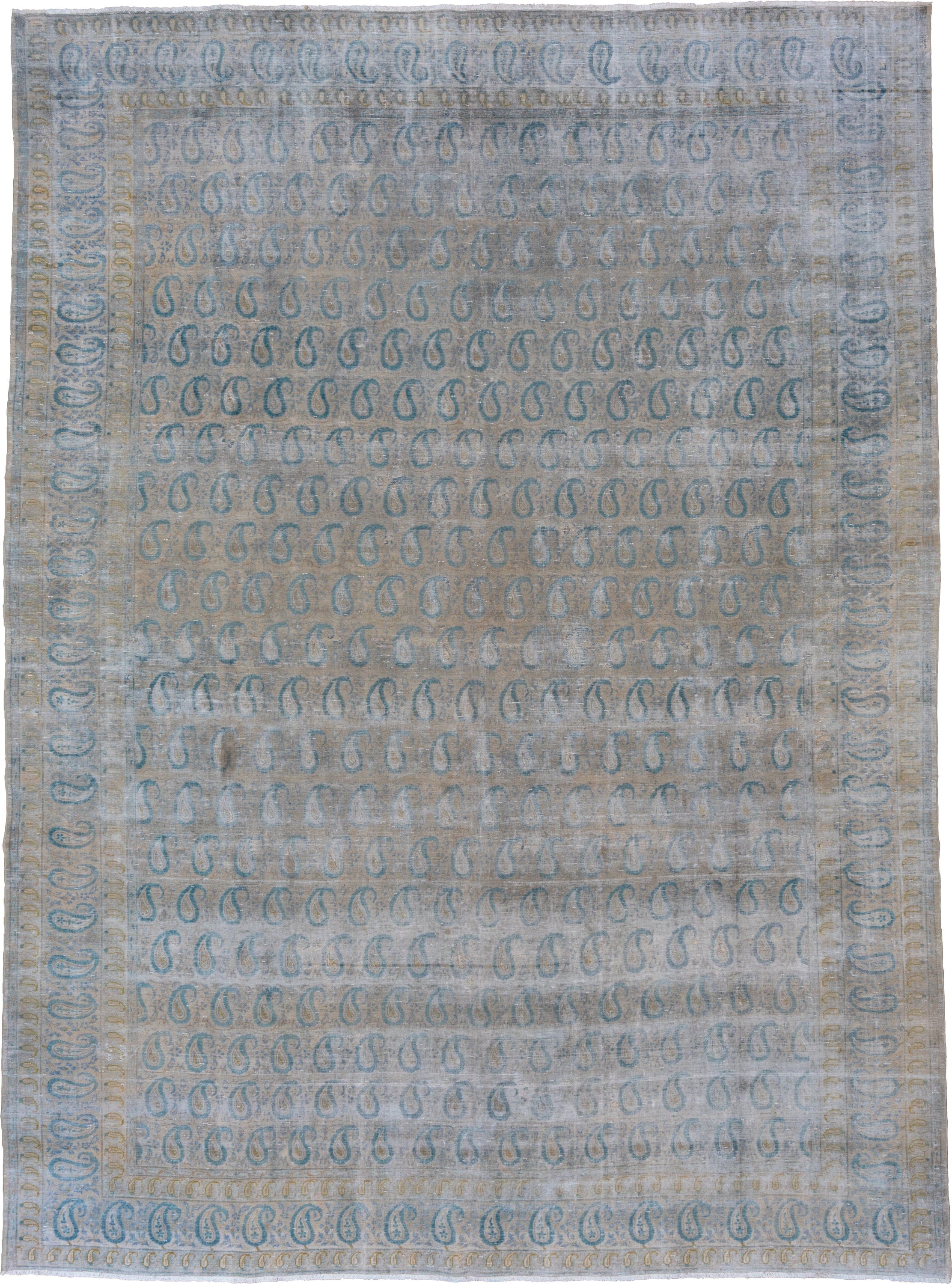 9' x 12' one-of-a-kind handmade antique Sivas large size rug. Color palette: pale blue, ivory, sky blue, beige, taupe, gold