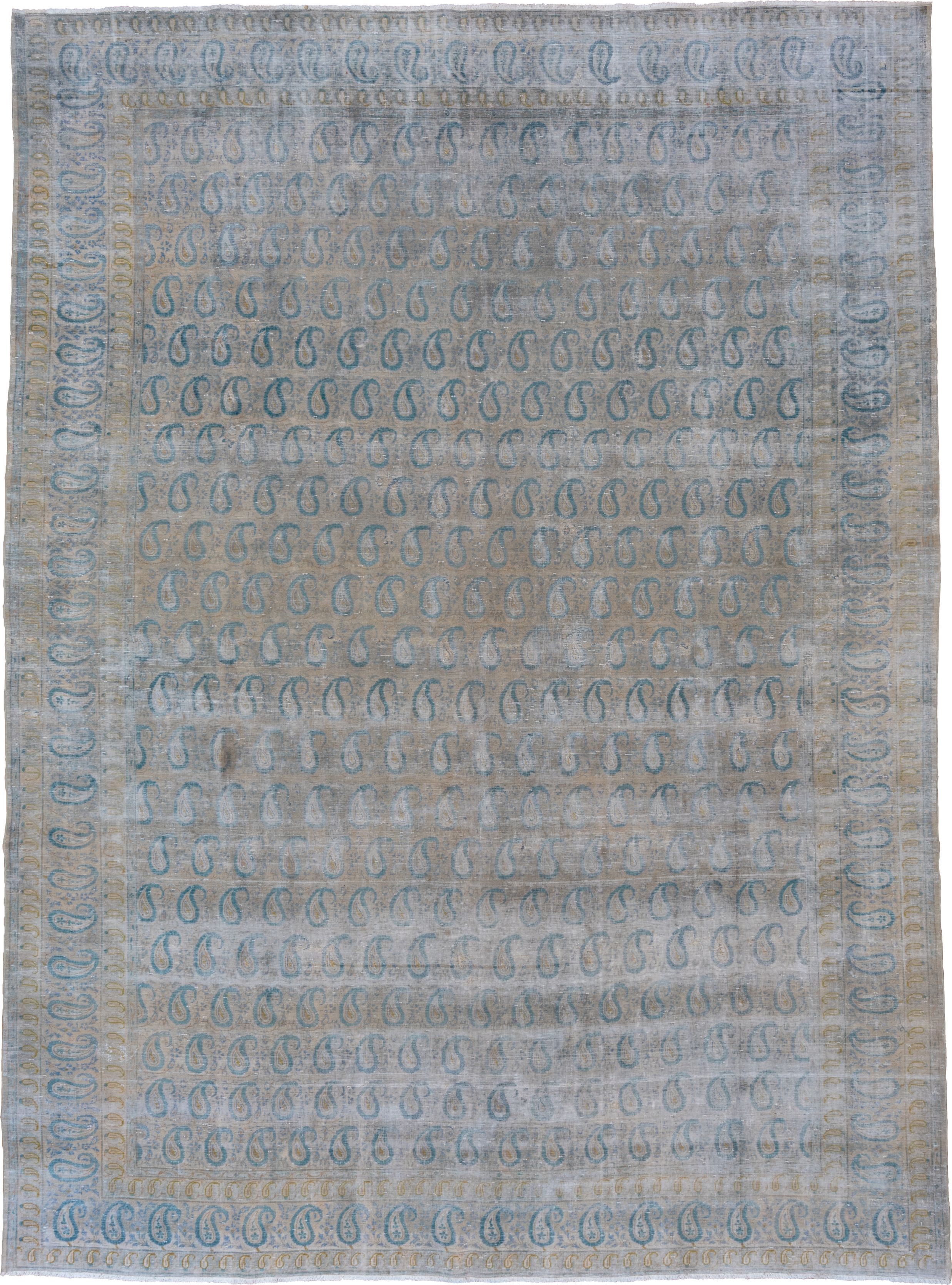 9' x 12' one-of-a-kind handmade antique Sivas large size rug. Color palette: pale blue, ivory, sky blue, beige, taupe, gold