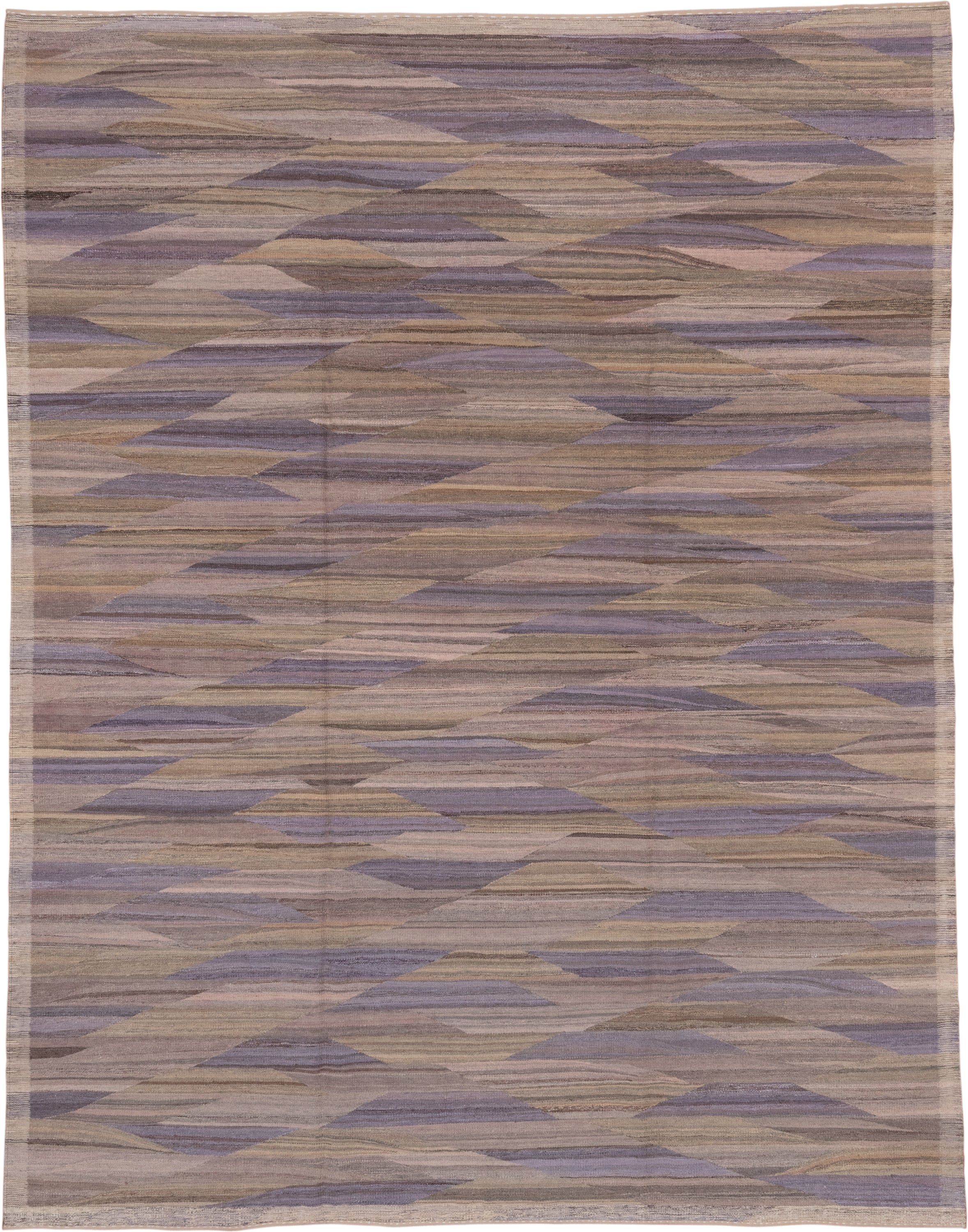 7' x 10' one-of-a-kind handmade vintage Kilim large size rug. Color palette: taupe, lavender, beige, mauve, brown, gray