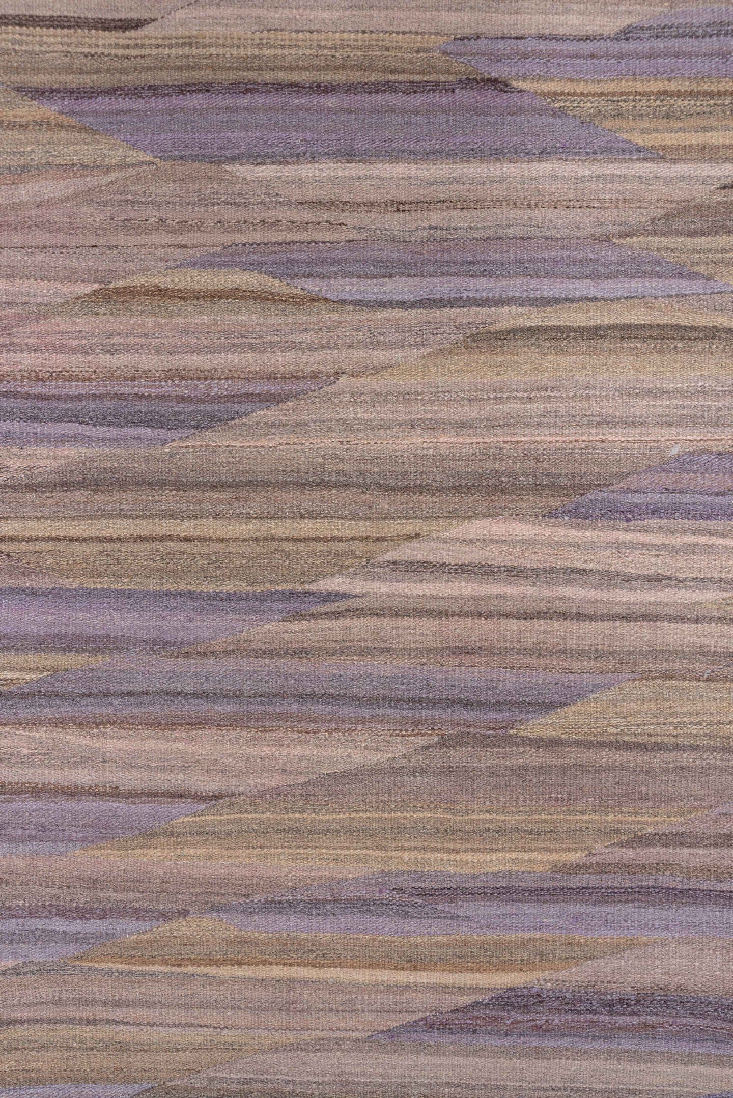 7' x 10' one-of-a-kind handmade vintage Kilim large size rug. Color palette: taupe, lavender, beige, mauve, brown, gray